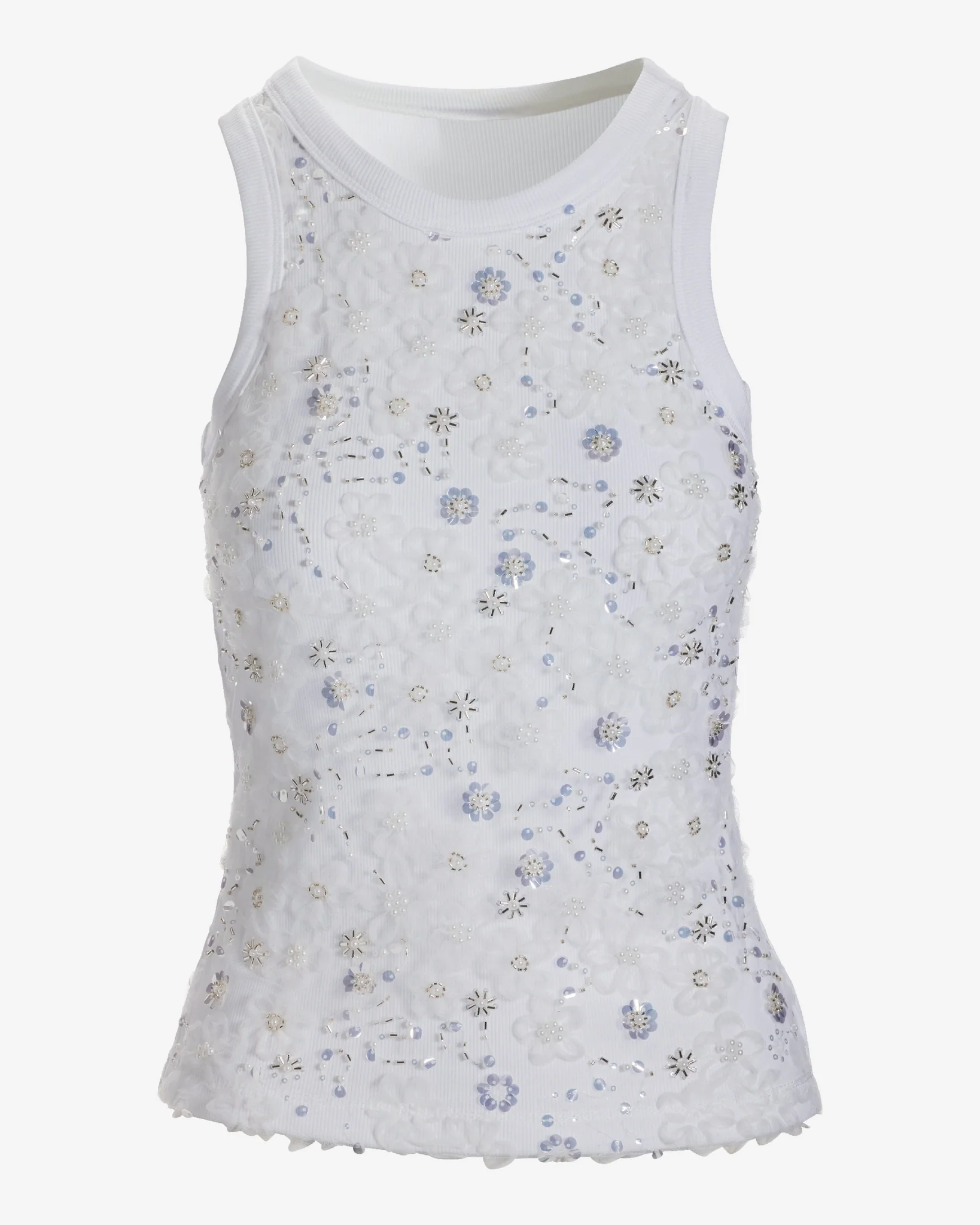 So Essential Mesh Embellished High Neck Tank White - Mycitystee