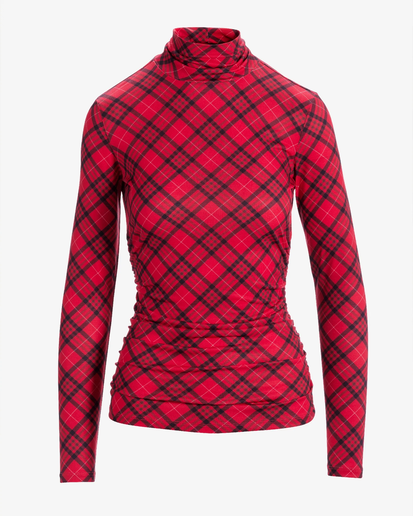 So Chic Ruched Holly Plaid Turtleneck Red - Mycitystee