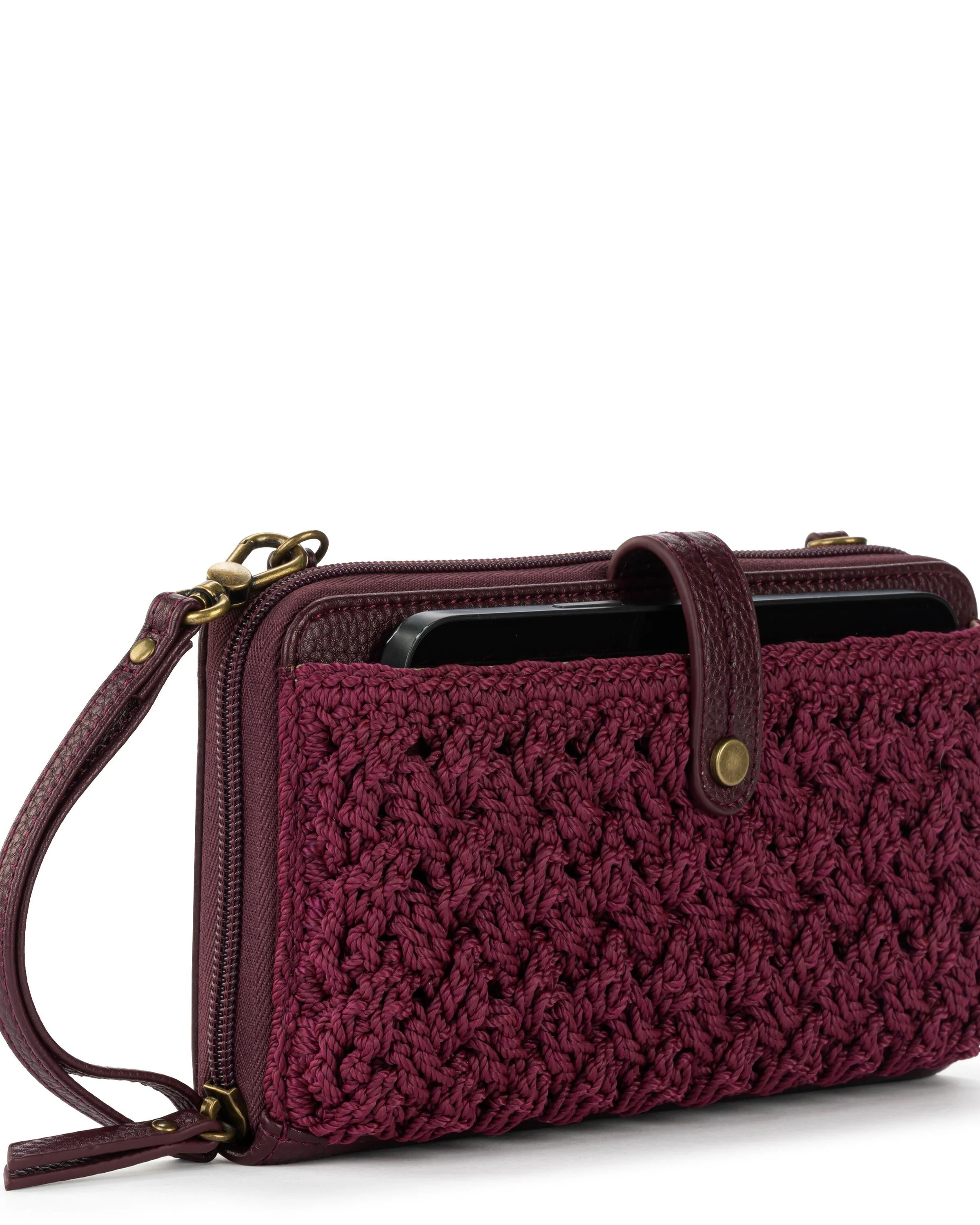 Iris Smartphone Wallet - Hand Crochet - Black Cherry Cozy Weave - Mycitystee