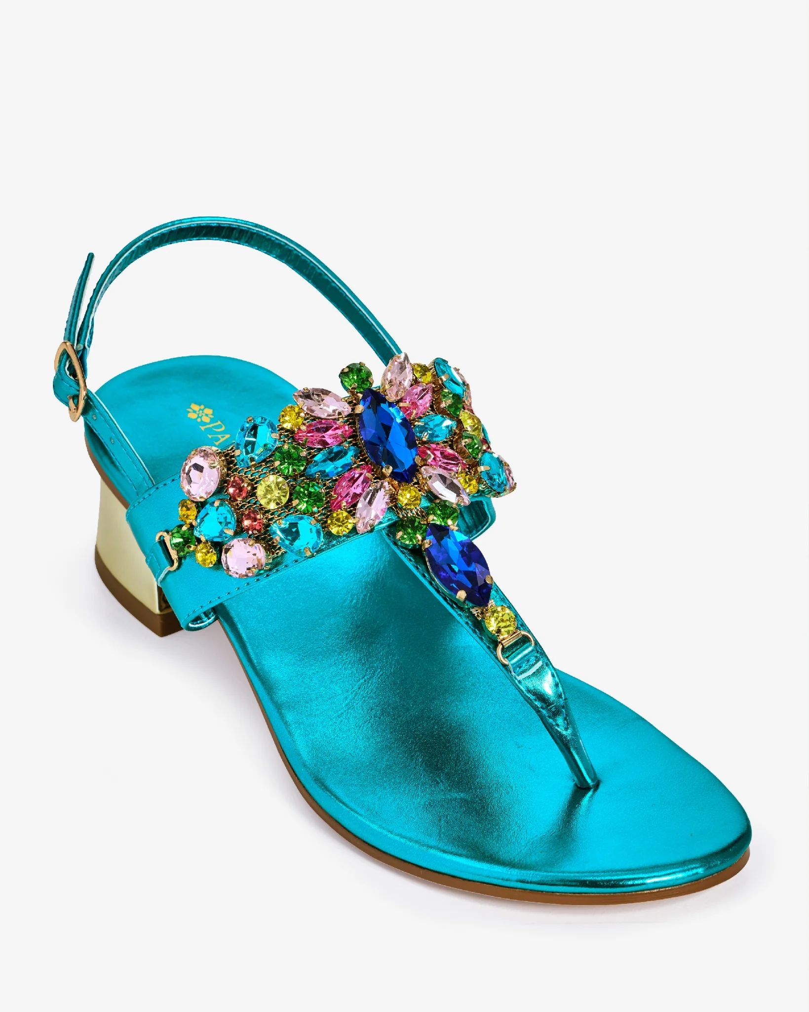Multi Colored Gem Embellished Sandal Turquoise Multi - Mycitystee