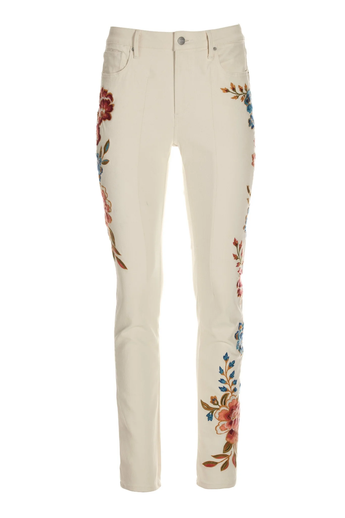 Embroidered Floral Slim Straight Jean Off White Multi - Mycitystee