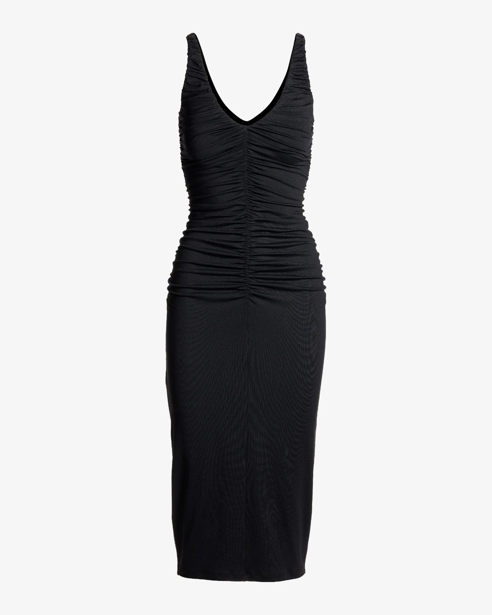 Susana Monaco x Boston Proper V Neck Ruched Fitted Midi Dress Black - Mycitystee