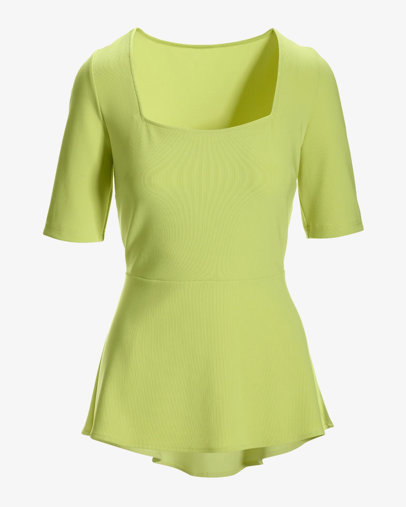 Beyond Travel Square Neck Elbow Sleeve Peplum Top Daiquiri Green - Mycitystee