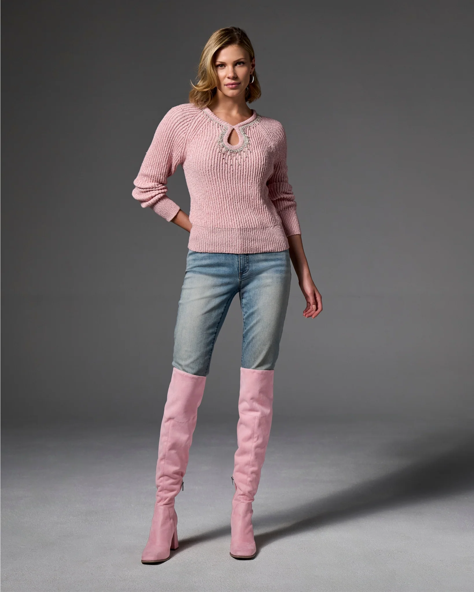 Over the Knee Square Toe Boot Pink - Mycitystee