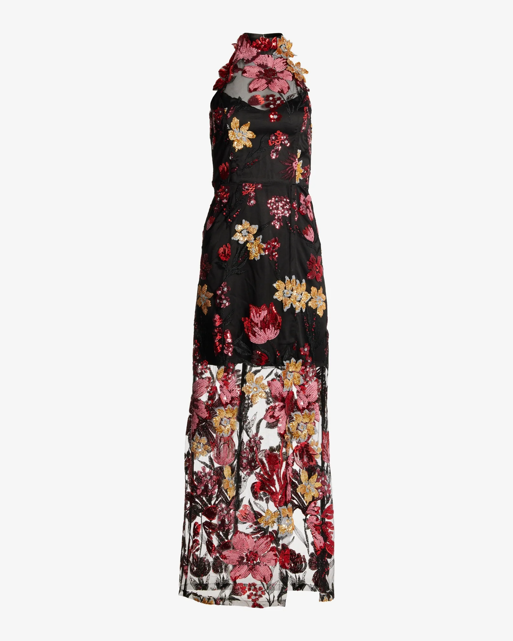 Sequin Mesh Slit Maxi Gown Black Multi - Mycitystee