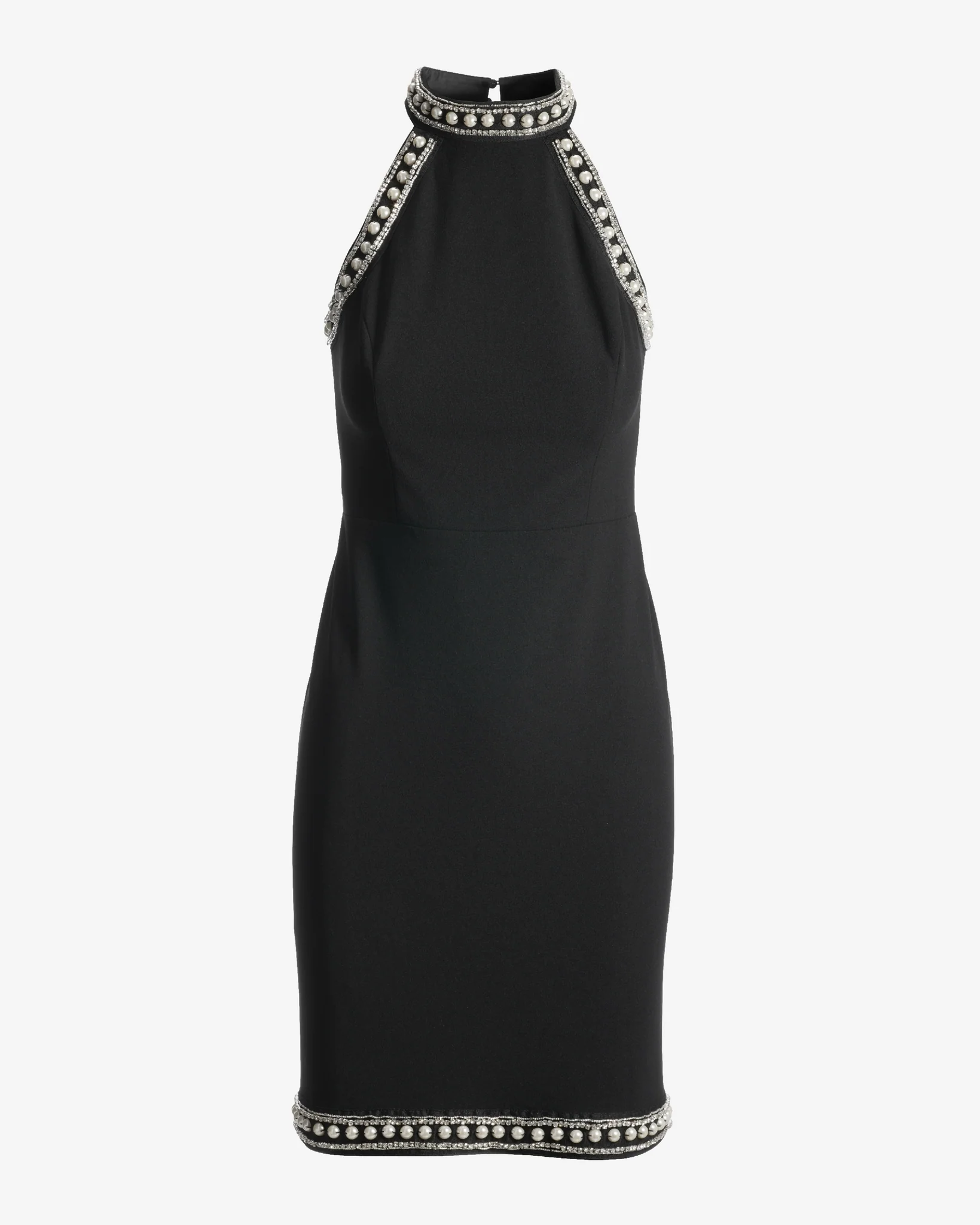 Pearl Embellished Mock Neck Sheath Dress Black - Mycitystee