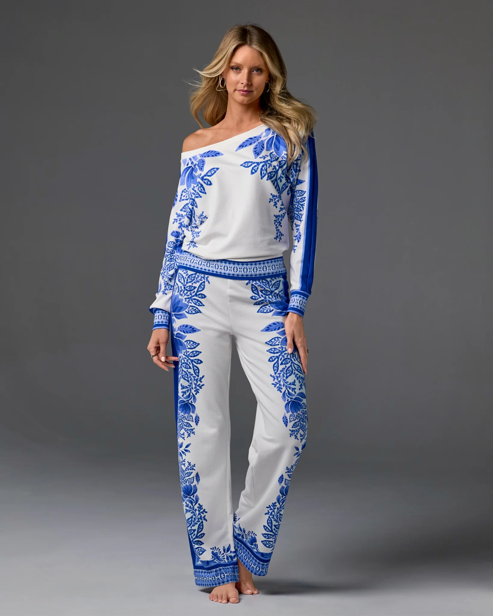 Printed Slouchy Lounge Set Blue White - Mycitystee