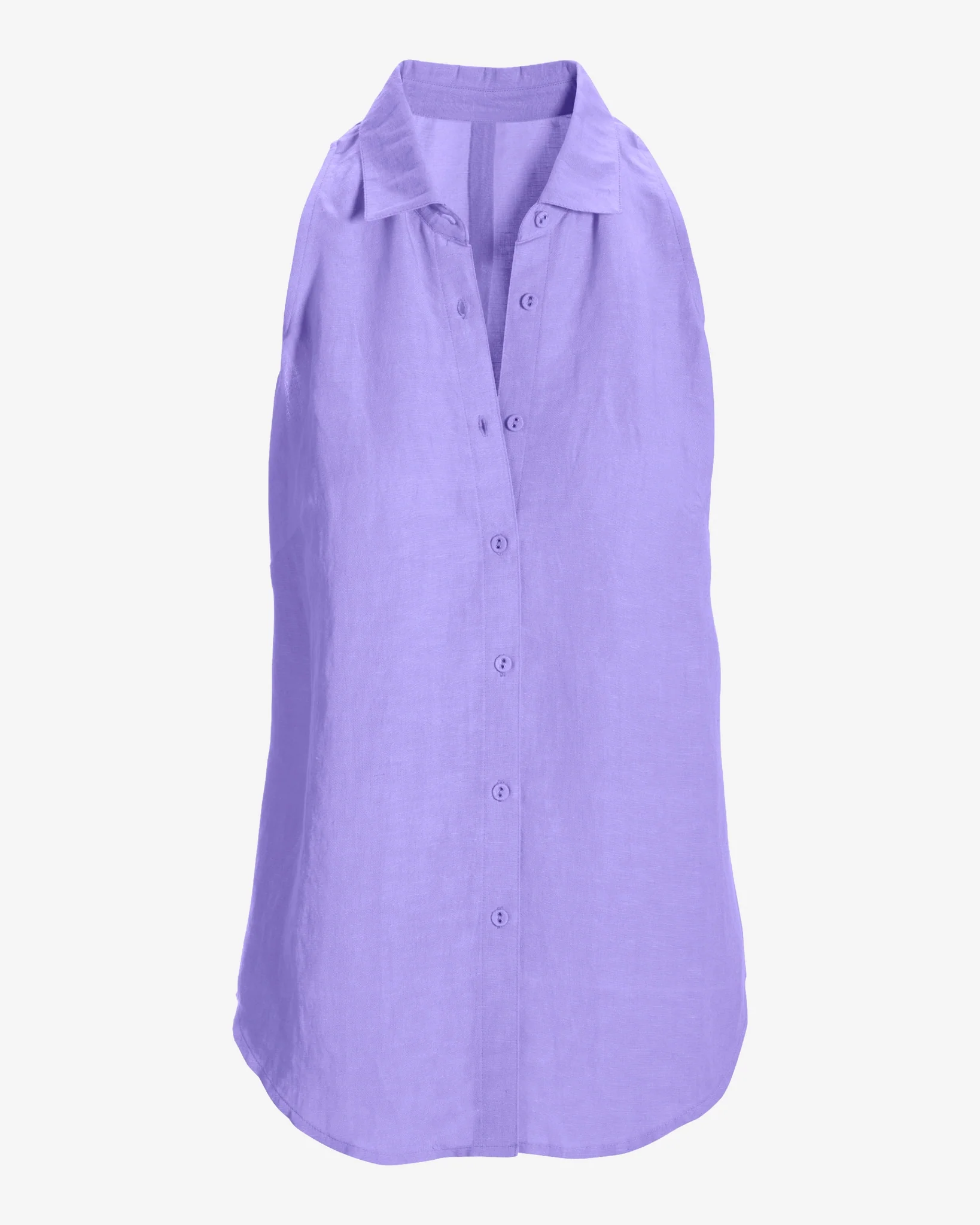 Linen Sleeveless Button-Front Shirt Lavender - Mycitystee