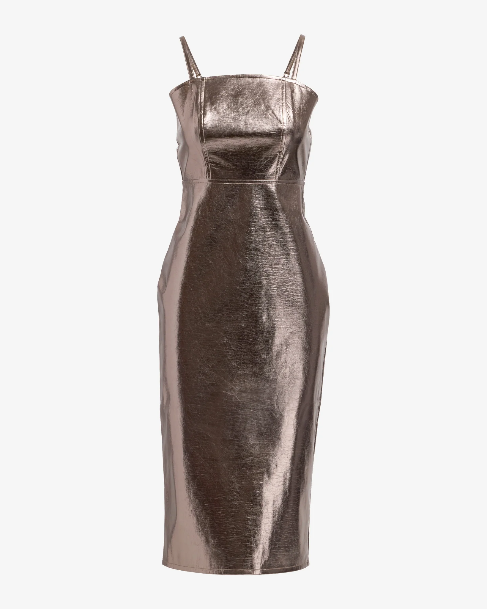 Metallic Faux Leather Column Dress Gunmetal - Mycitystee