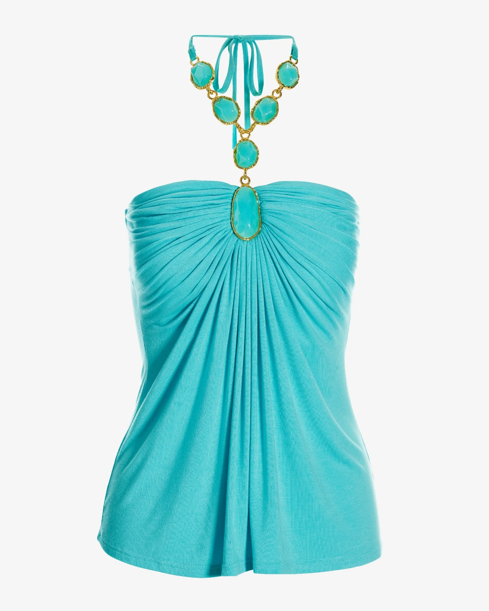 Embellished Trim Ruched Halter Blue Topaz - Mycitystee