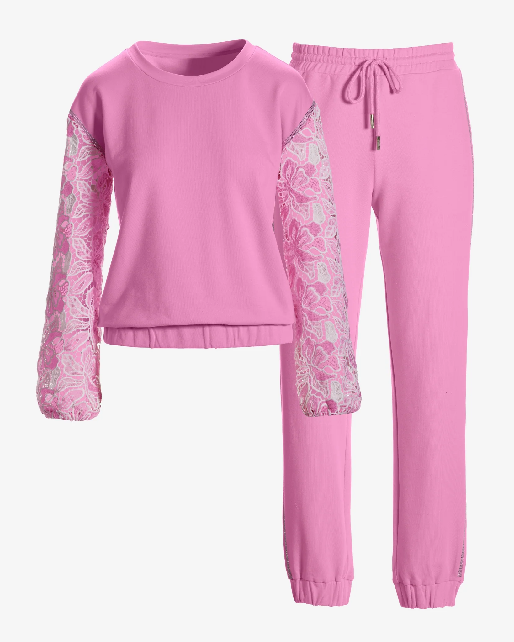 Lace & Rhinestone Lounge Set Begonia Pink - Mycitystee