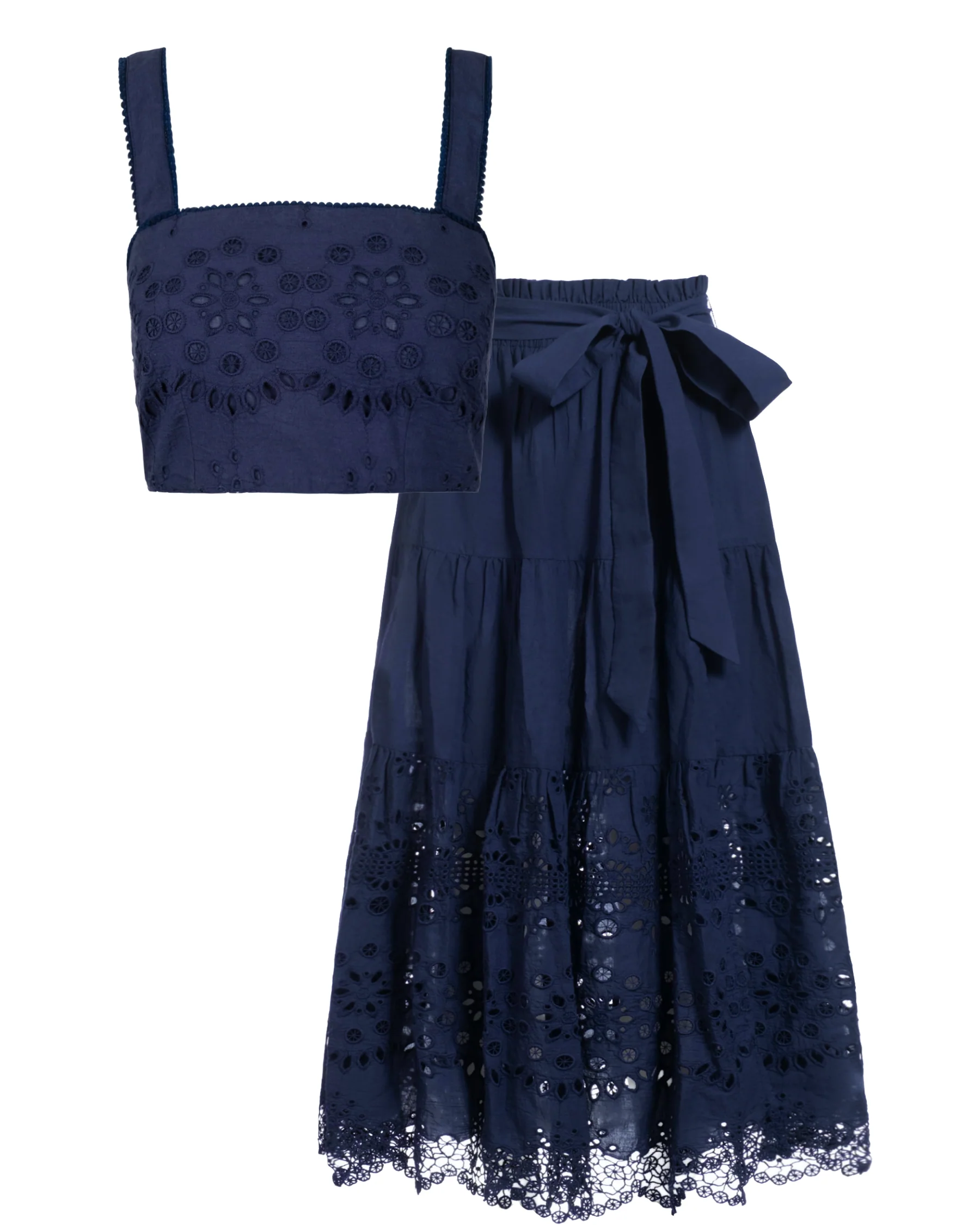 Ilyssa Crop Top In Navy Calypso Eyelet - Mycitystee