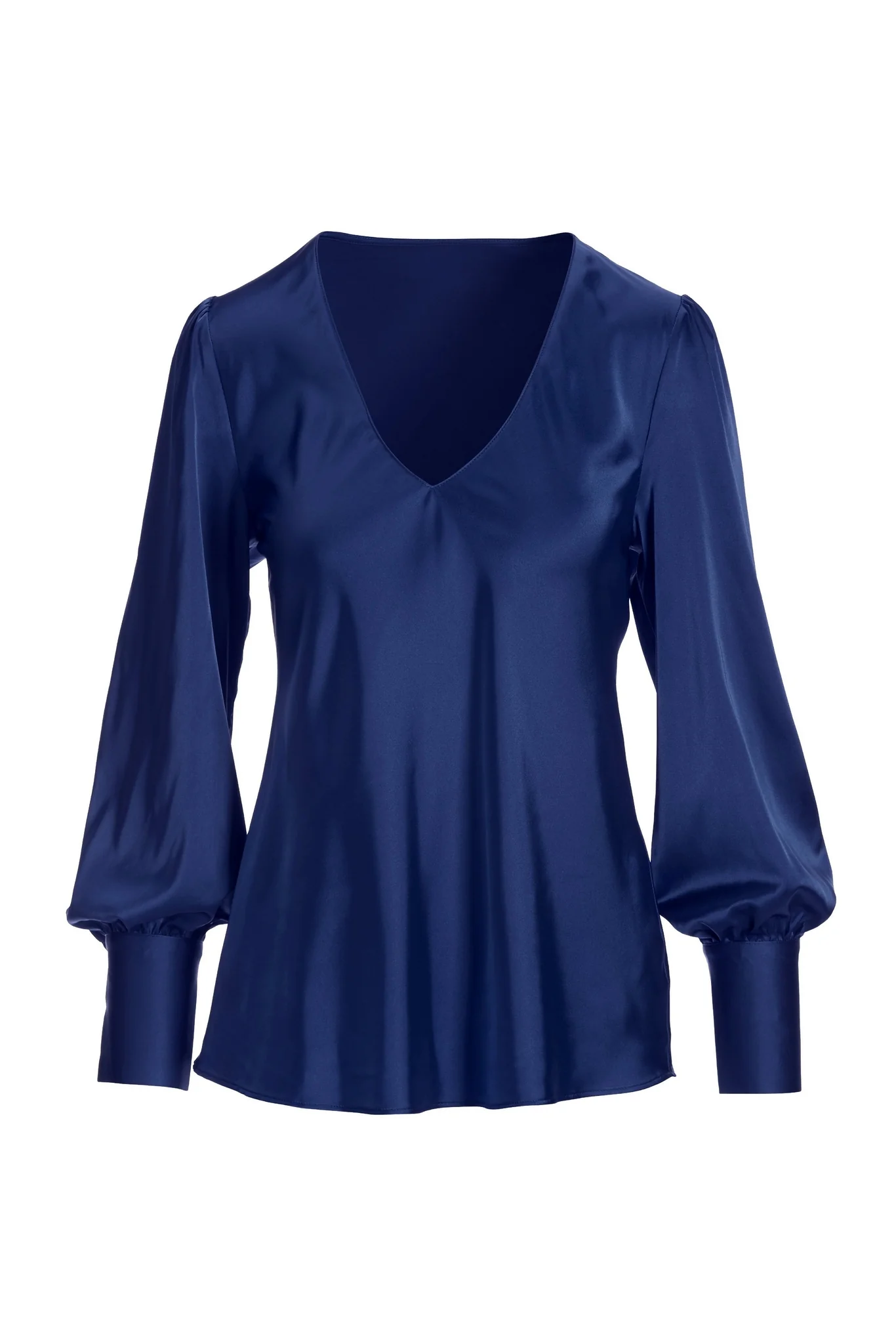 Audrey V Neck Long Sleeve Charmeuse Blouse Navy - Mycitystee