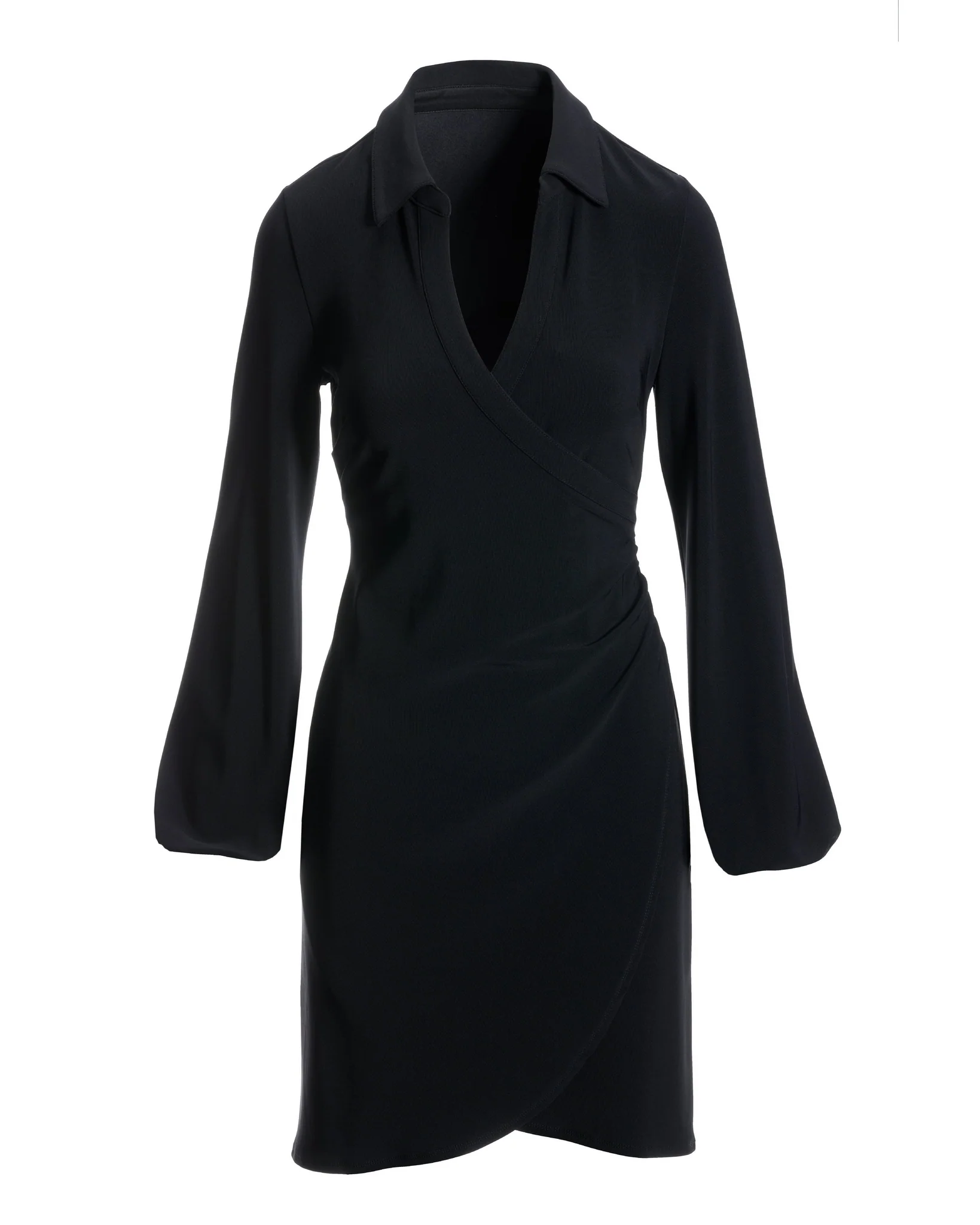 Beyond Travel Long-Sleeve Collared Wrap Dress Jet Black - Mycitystee