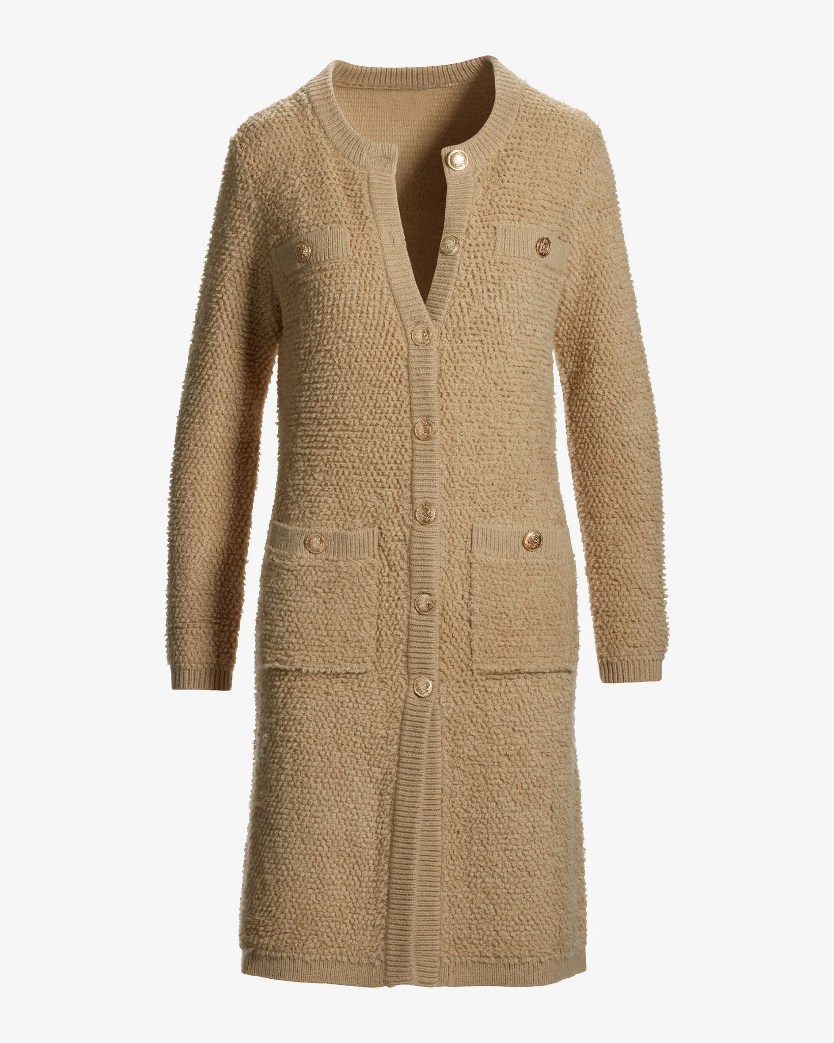 Textured Button Detail Sweater Duster Sesame - Mycitystee