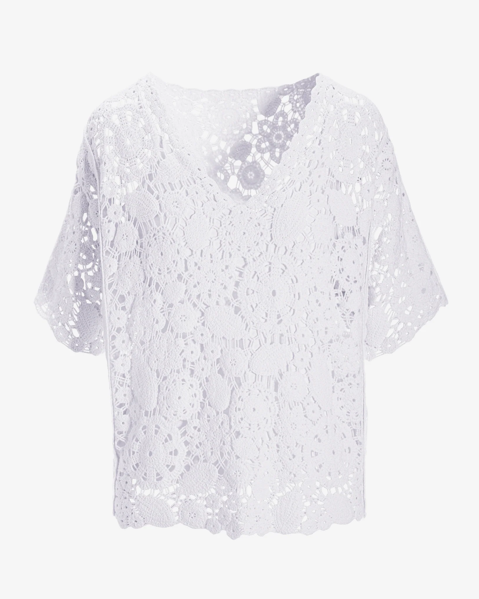 Crochet Effortless V Neck Short Sleeve Sweater White - Mycitystee