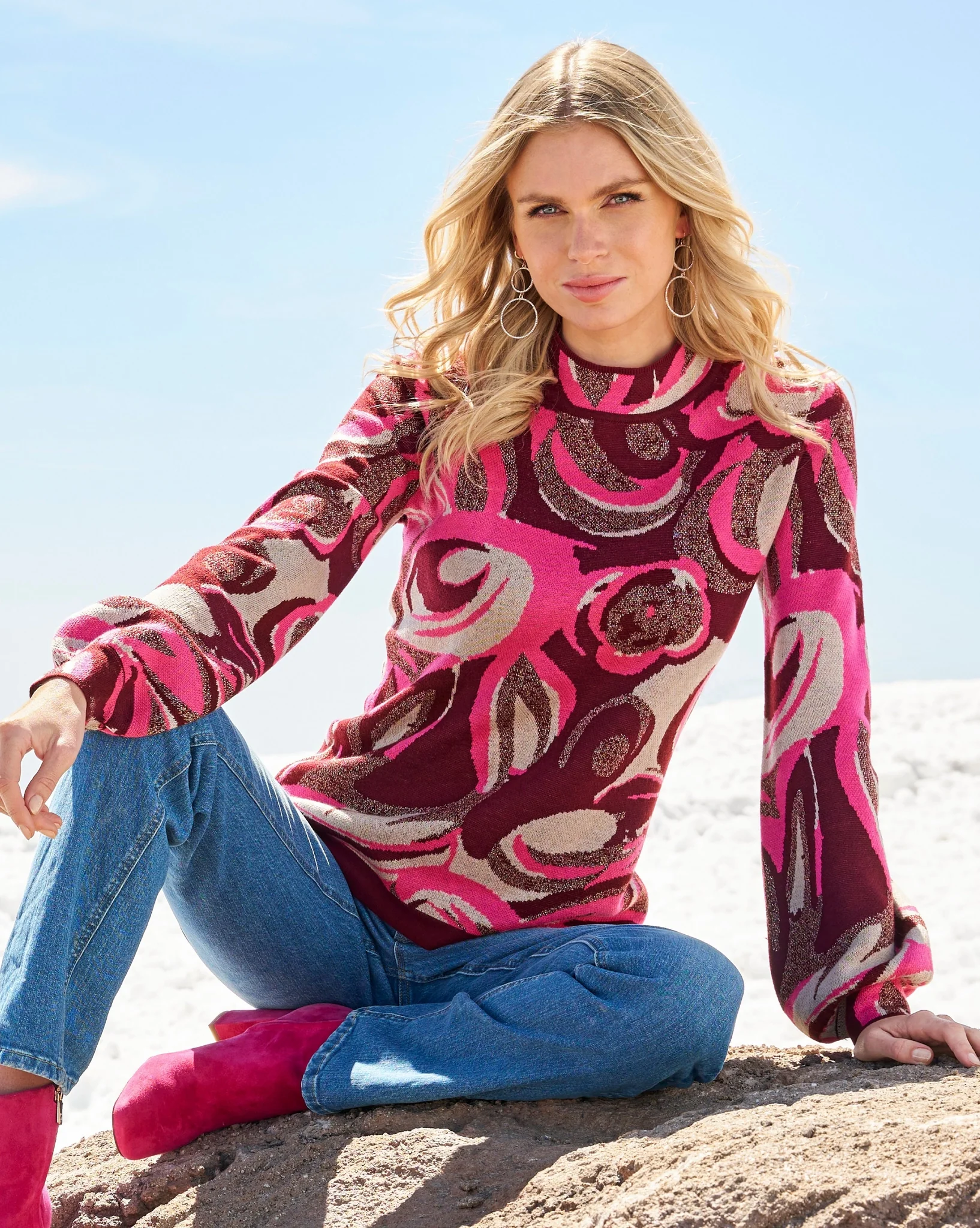 Jacquard Mock Neck Sweater Multi - Mycitystee