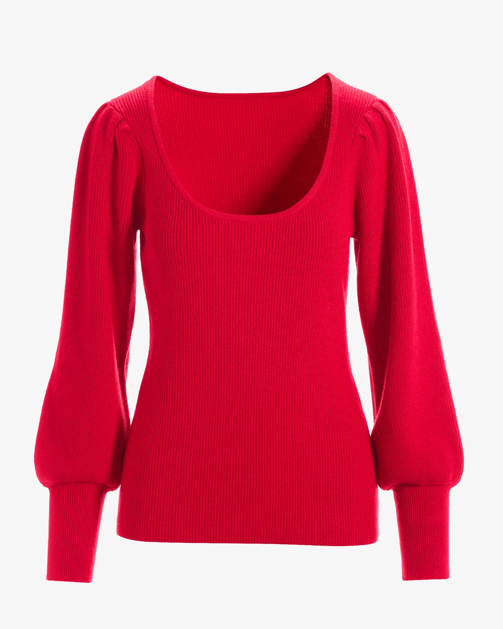 Scoop Neck Balloon Sleeve Sweater Racing Red - Mycitystee