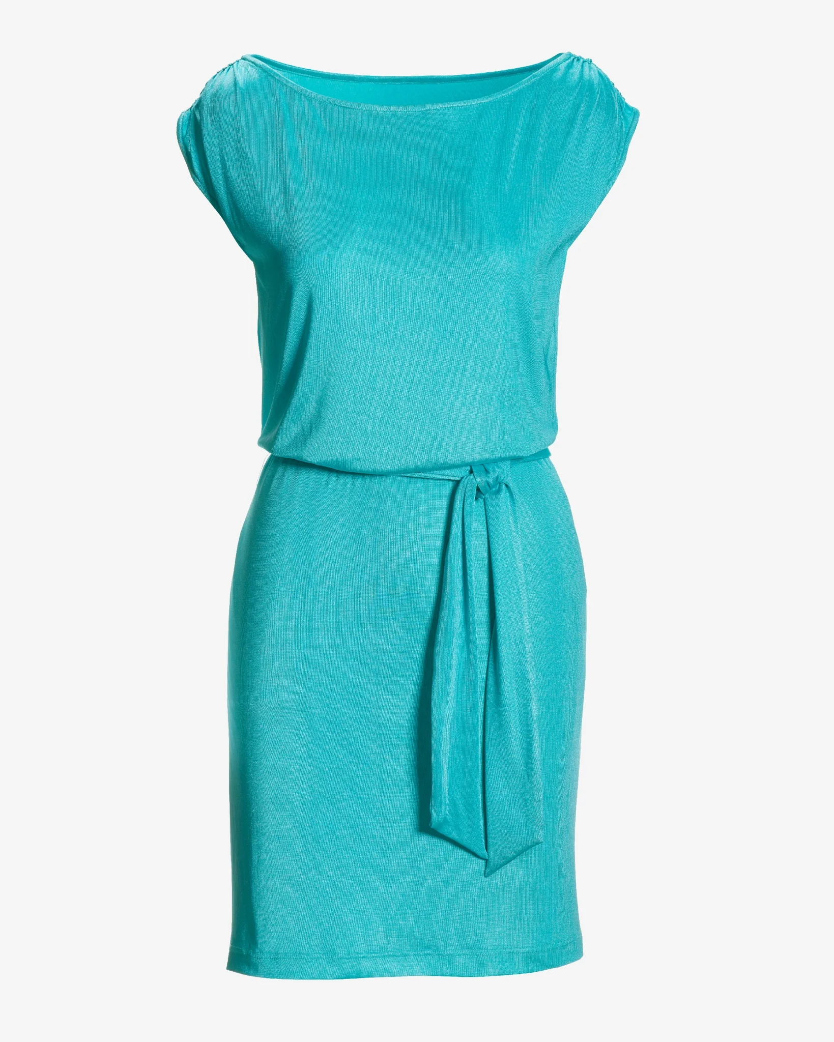 Boat Neck Blouson Versatile Slinky Knit Dress Scuba Blue - Mycitystee