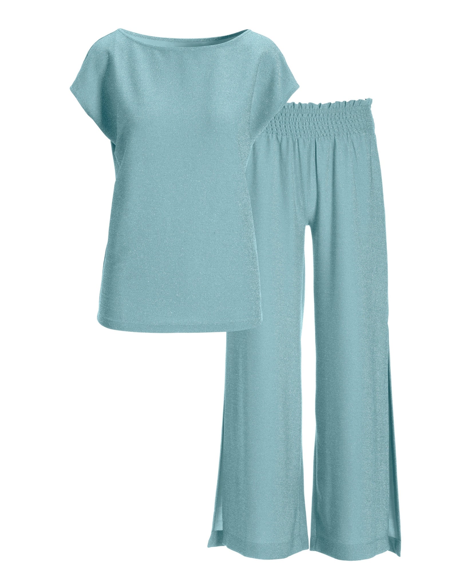 Metallic Effortless Two-Piece Lounge Set Aqua - Mycitystee