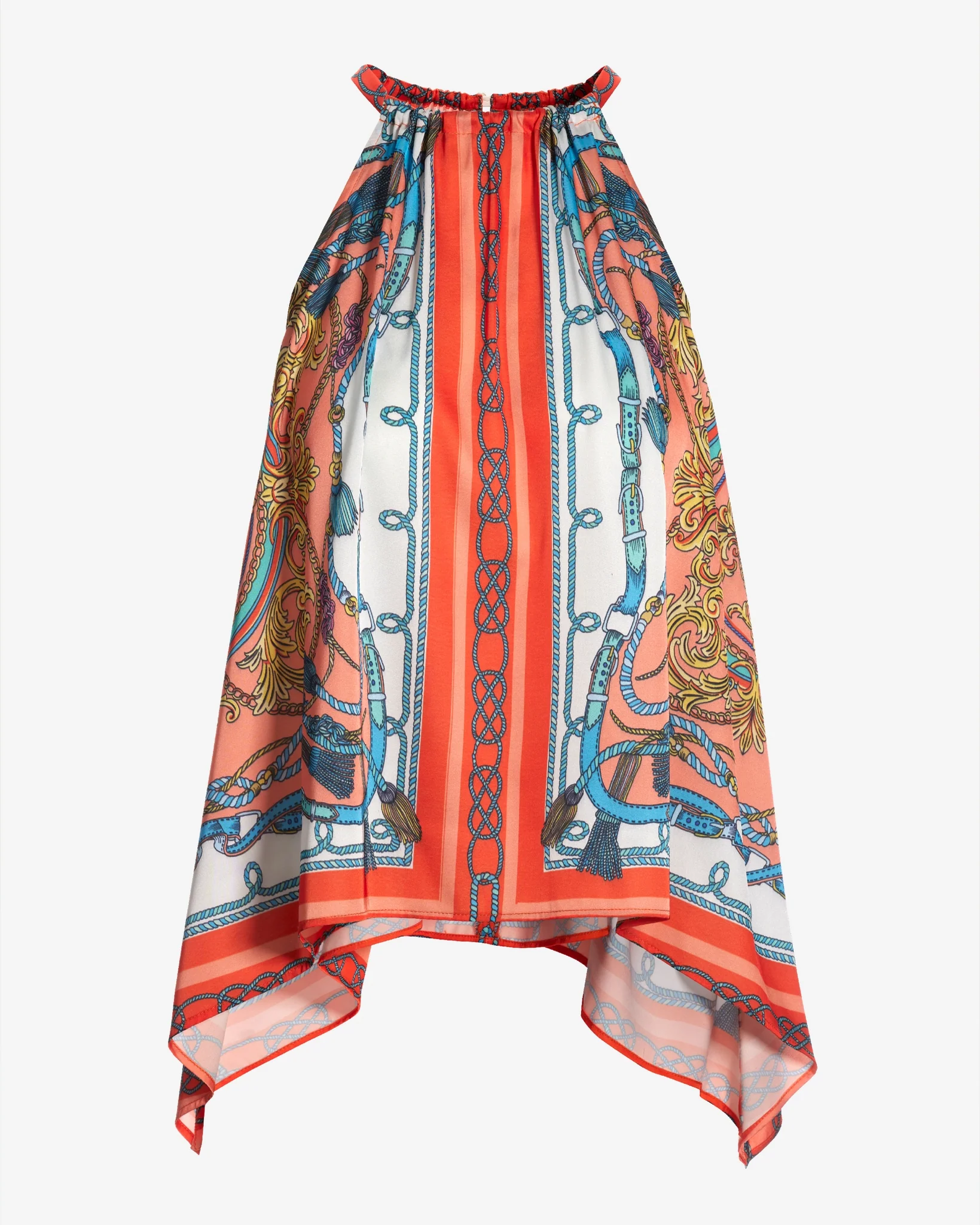 Regal Isla Print Halter Handkerchief Hem Charmeuse Blouse Orange - Mycitystee