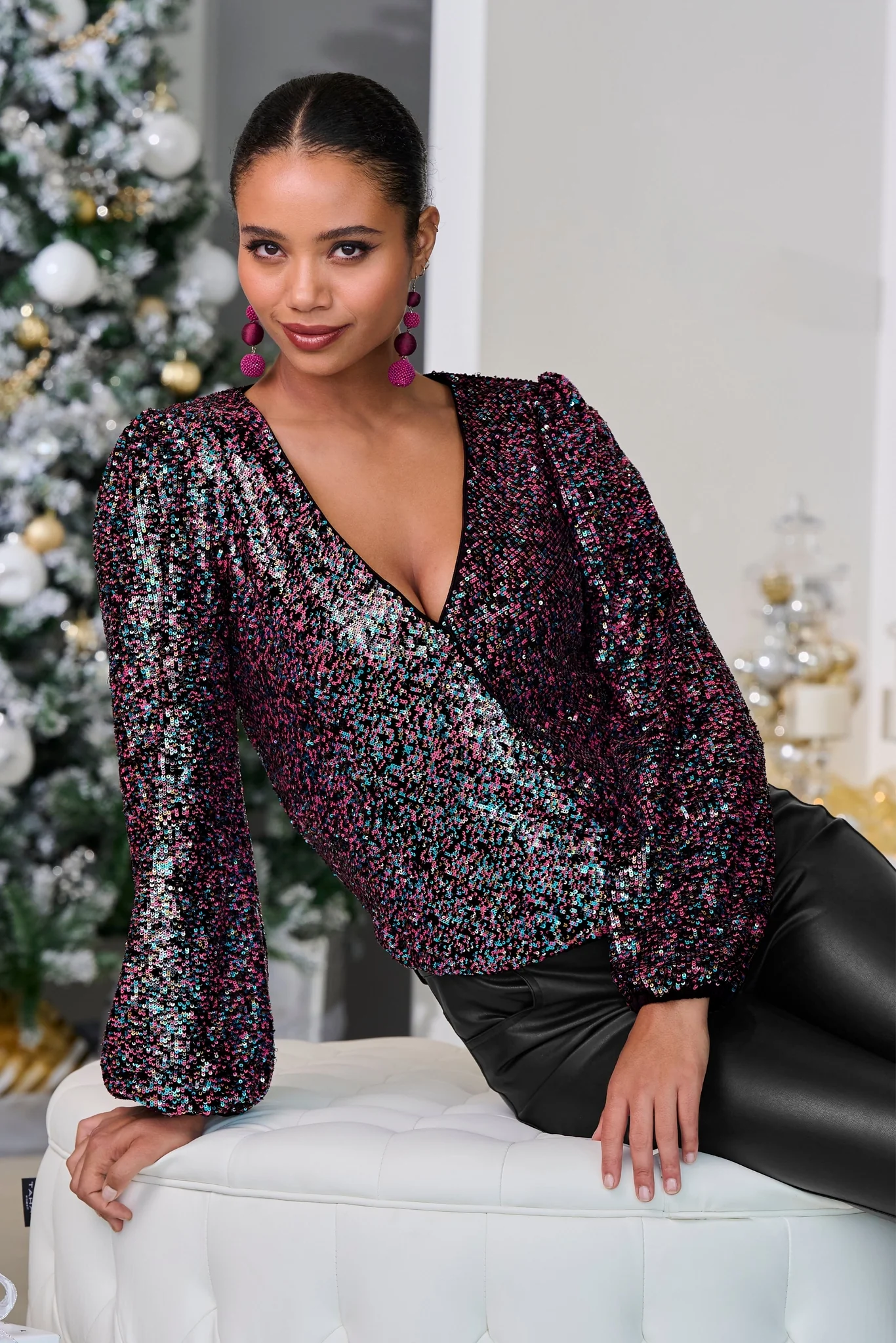 Sequin Surplice Blouse Multi - Mycitystee