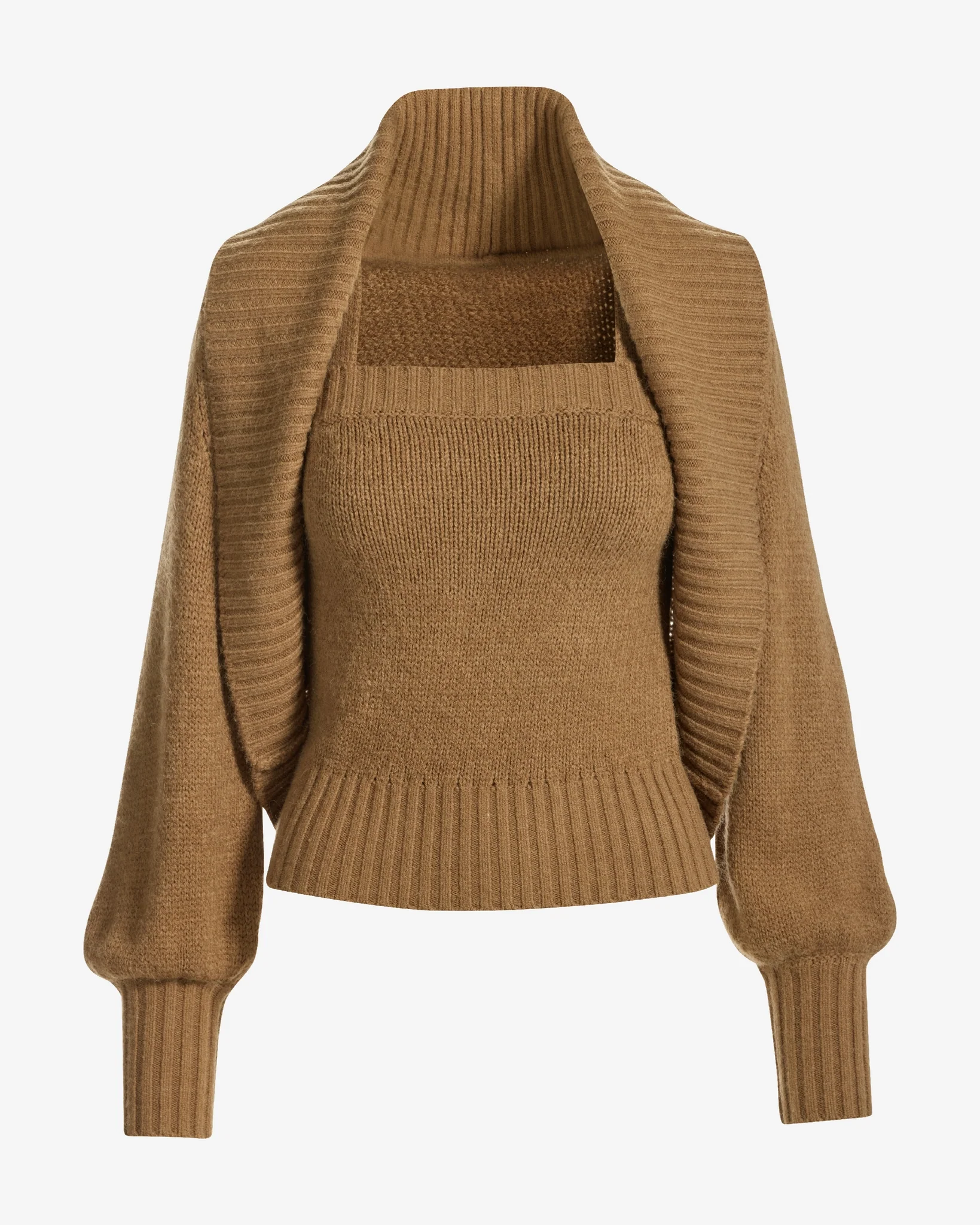 Cardigan and Square Neck Tank Sweater Set Suntan - Mycitystee