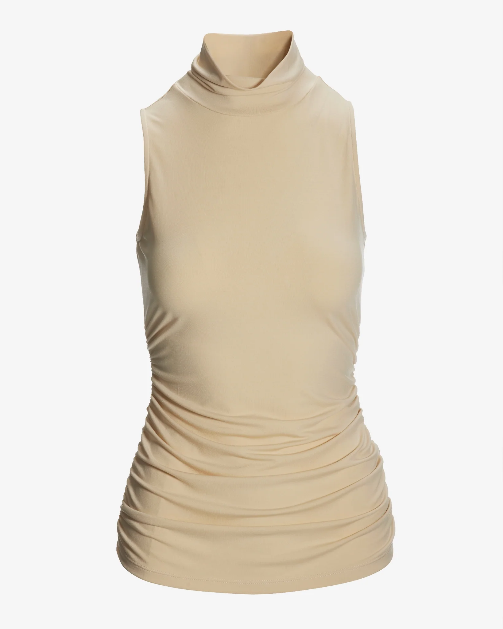 So Chic Sleeveless Ruched Turtleneck Knit Top Pearl - Mycitystee