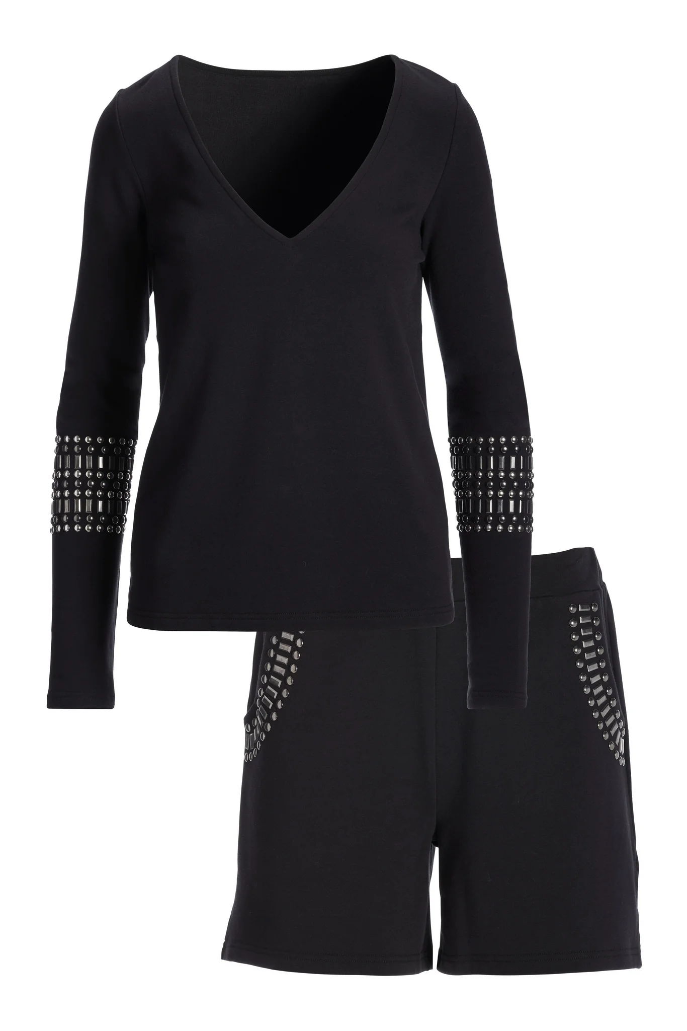 Beaded French Terry Short Set Black - Mycitystee