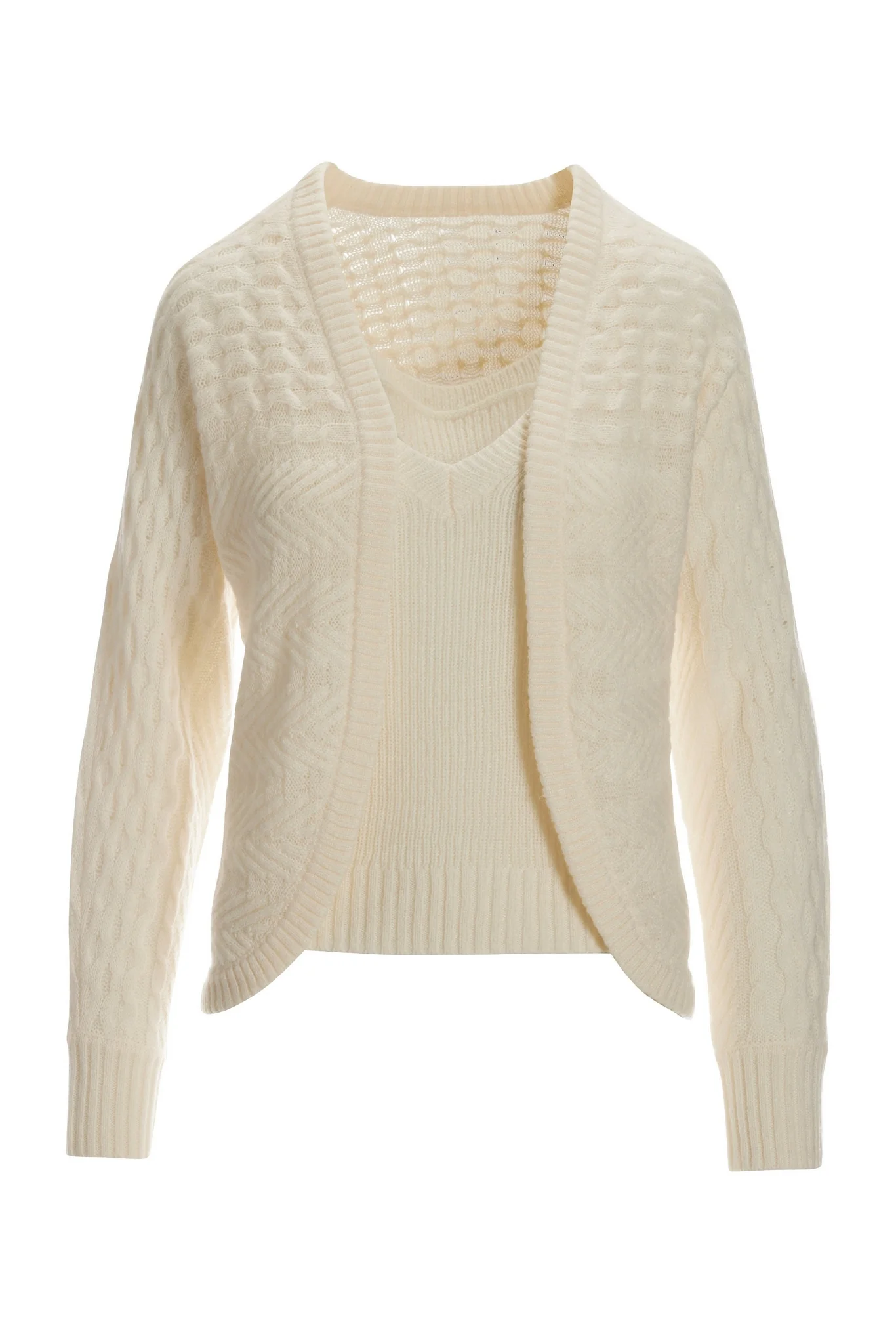 Cable Detail Cardigan and Cami Sweater Set Off White - Mycitystee