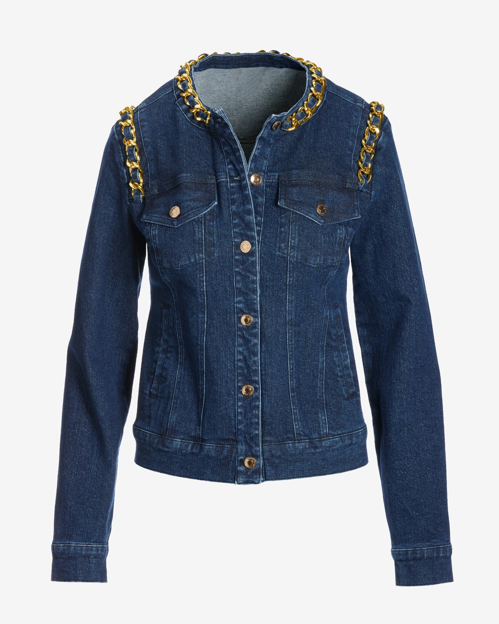 Chain Detail Chic Denim Jacket Dark Wash - Mycitystee