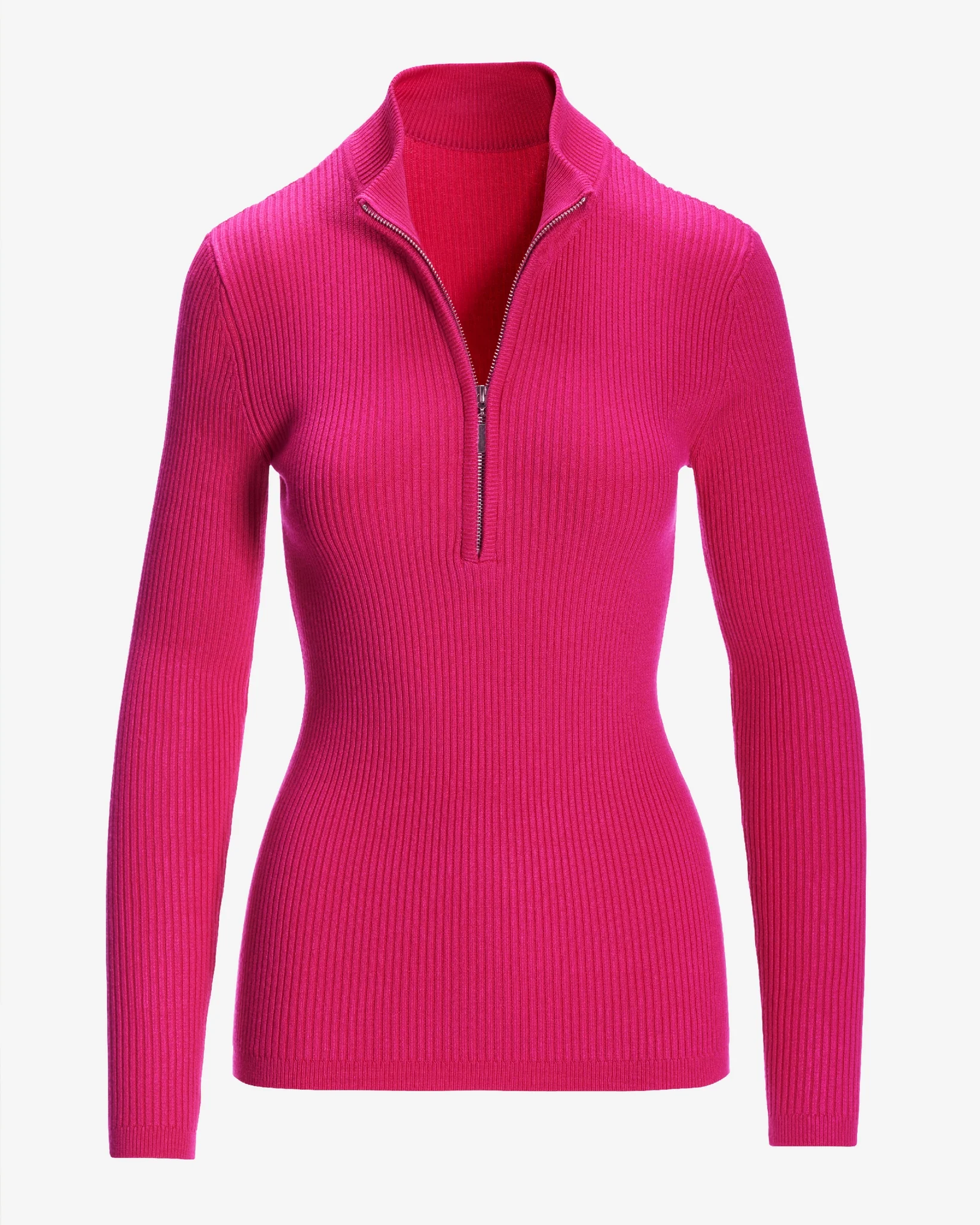 Ribbed Half Zip Up Sweater Pink Peacock - Mycitystee