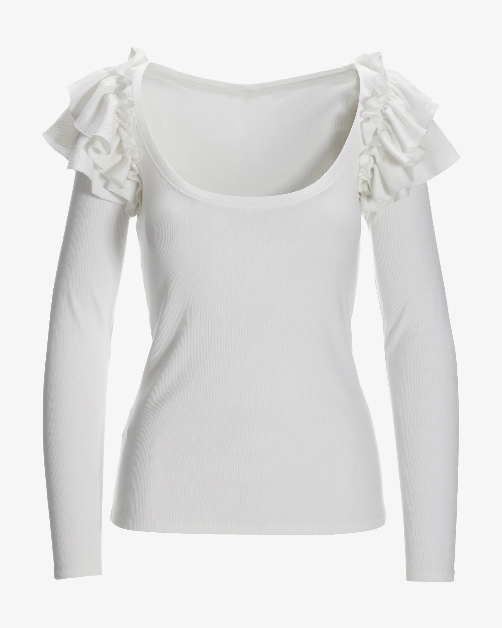 So Essential Ruffle Ribbed Long Sleeve Top White - Mycitystee