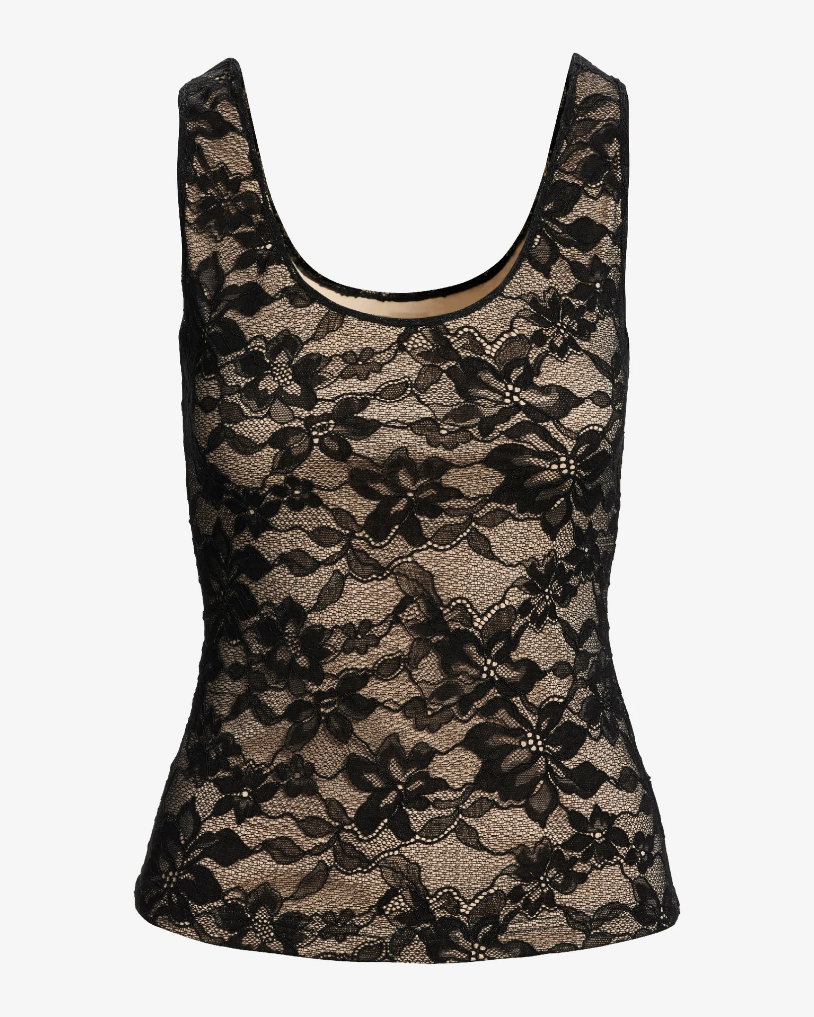 Lace Scoop Neck Tank Top Black/Nude - Mycitystee