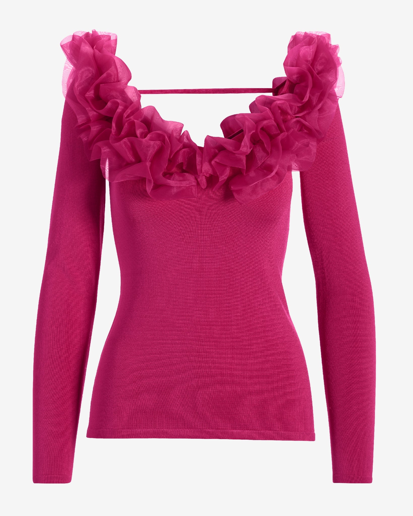 Organza Ruffle V Neck Sweater Raspberry - Mycitystee