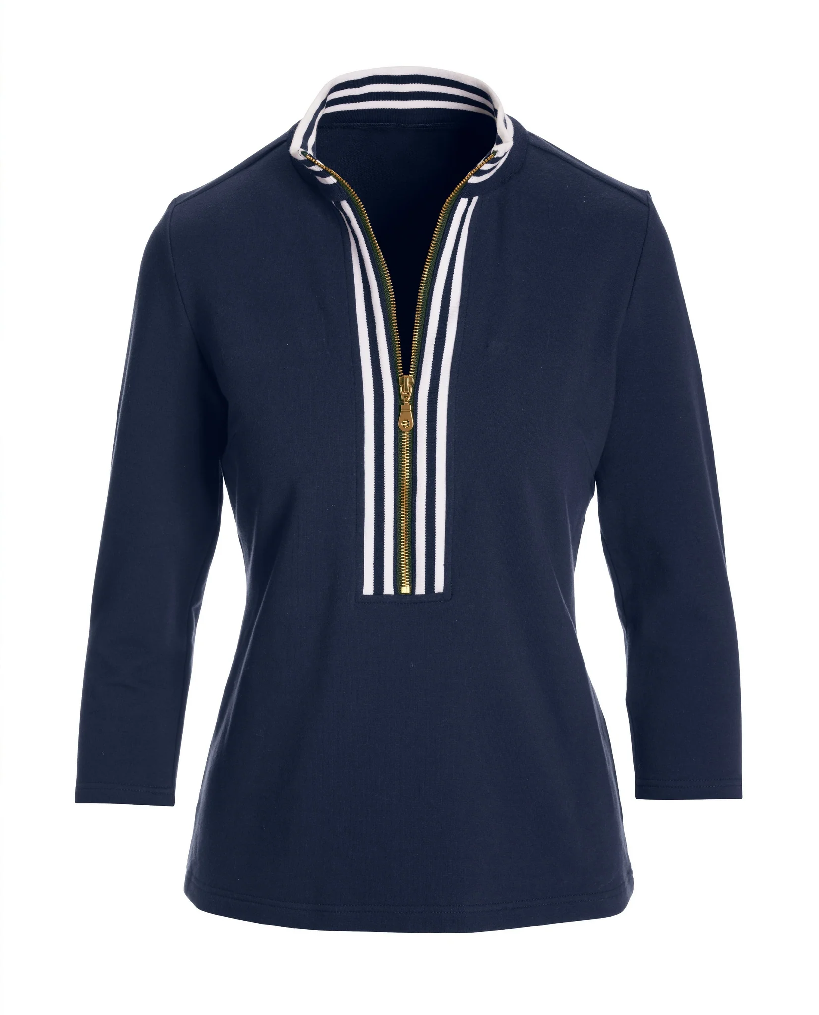 Striped French Terry Hardware Zipper Top Navy/White - Mycitystee
