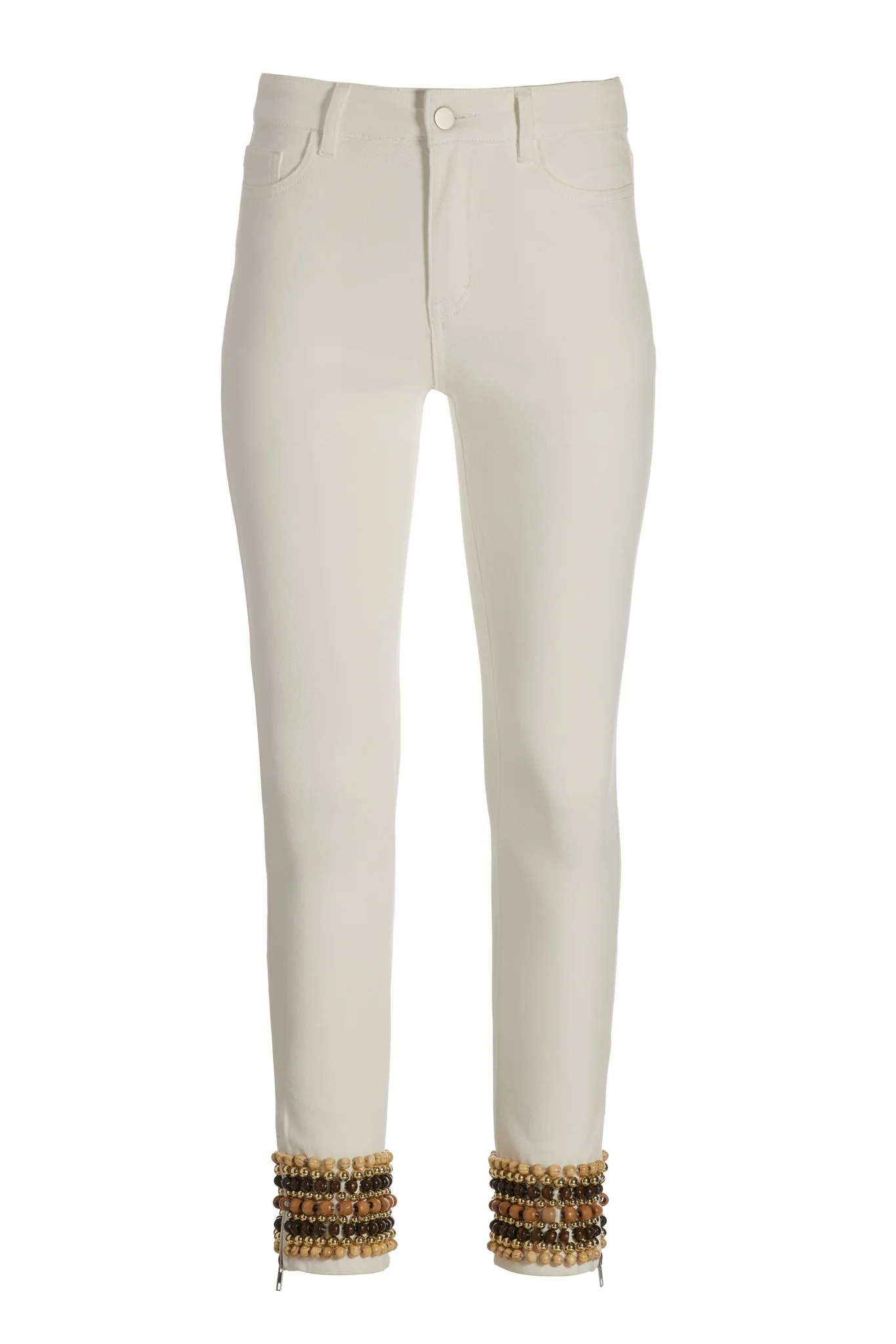 Mixed Wood Bead Ankle Jean Cream/Brown - Mycitystee