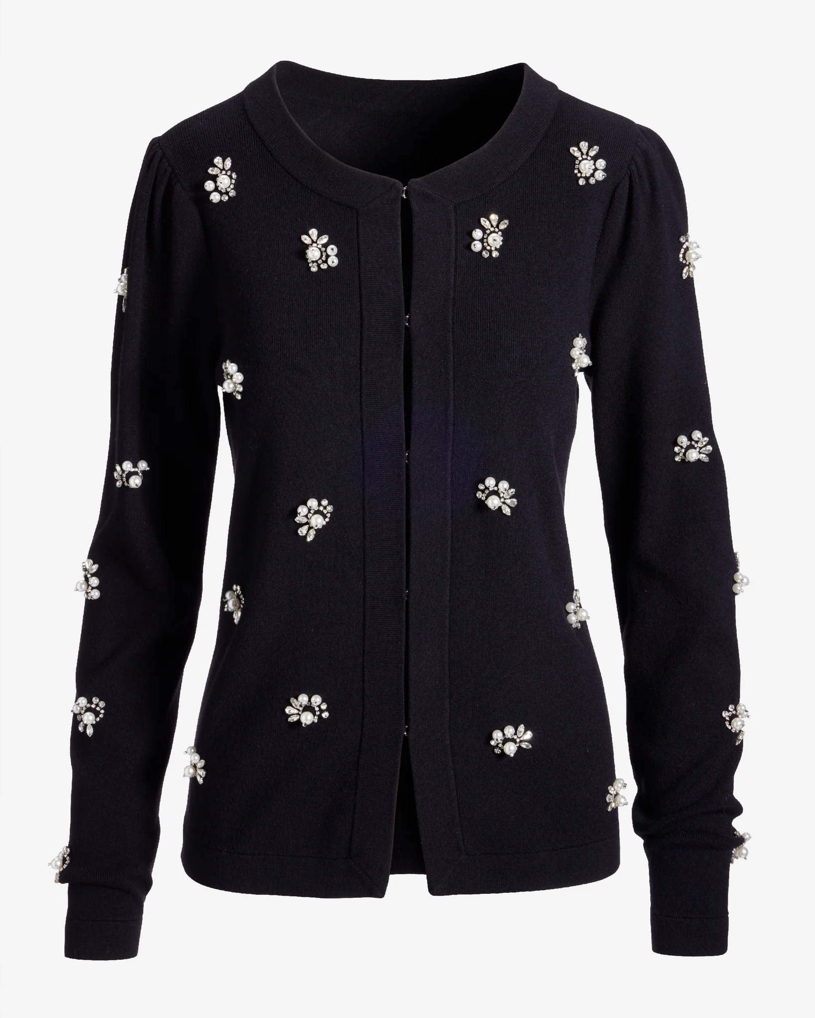 Pearl and Rhinestone Embellished Cardigan Black - Mycitystee