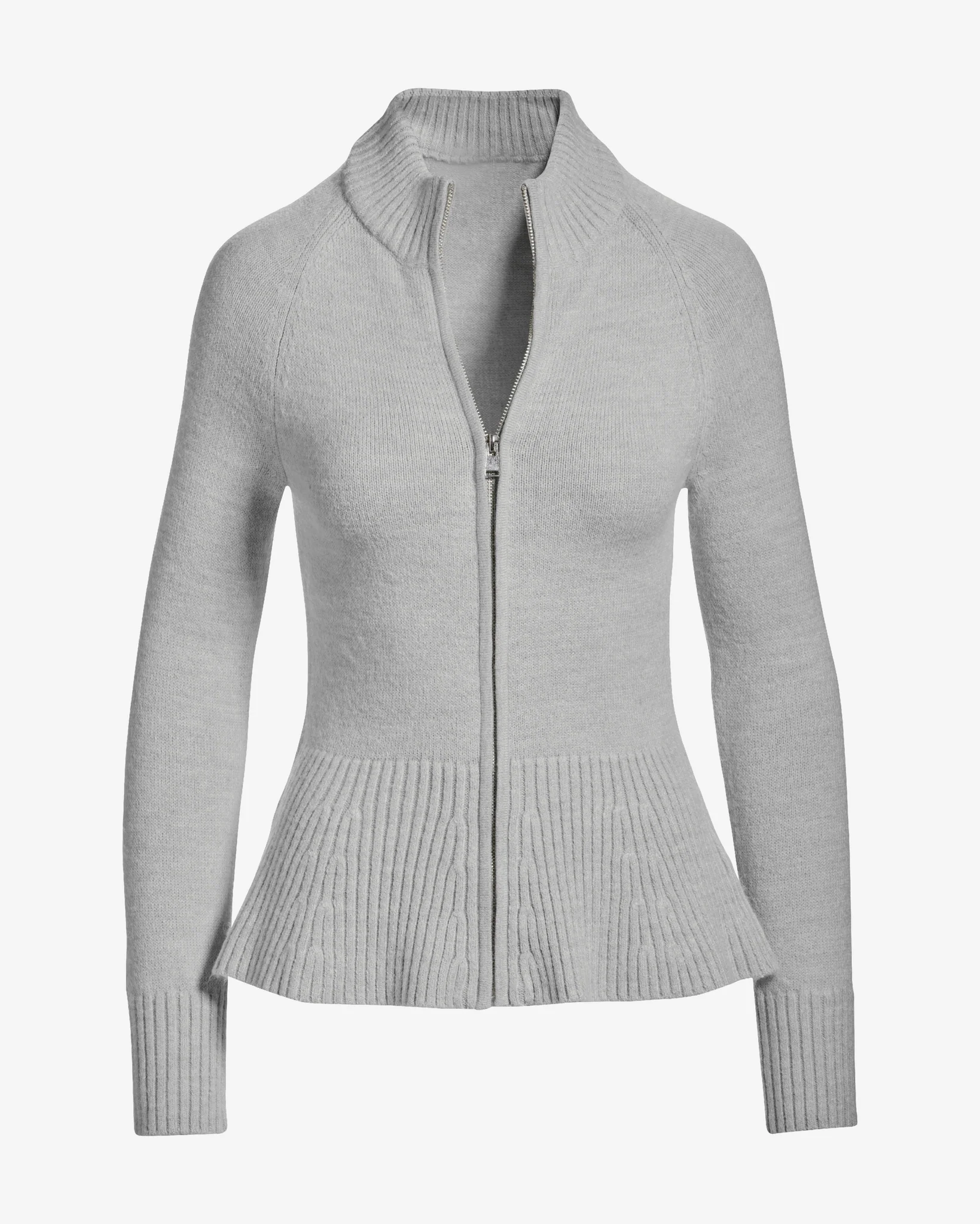 Rib Peplum Full Zip Cardigan Light Heather Gray - Mycitystee