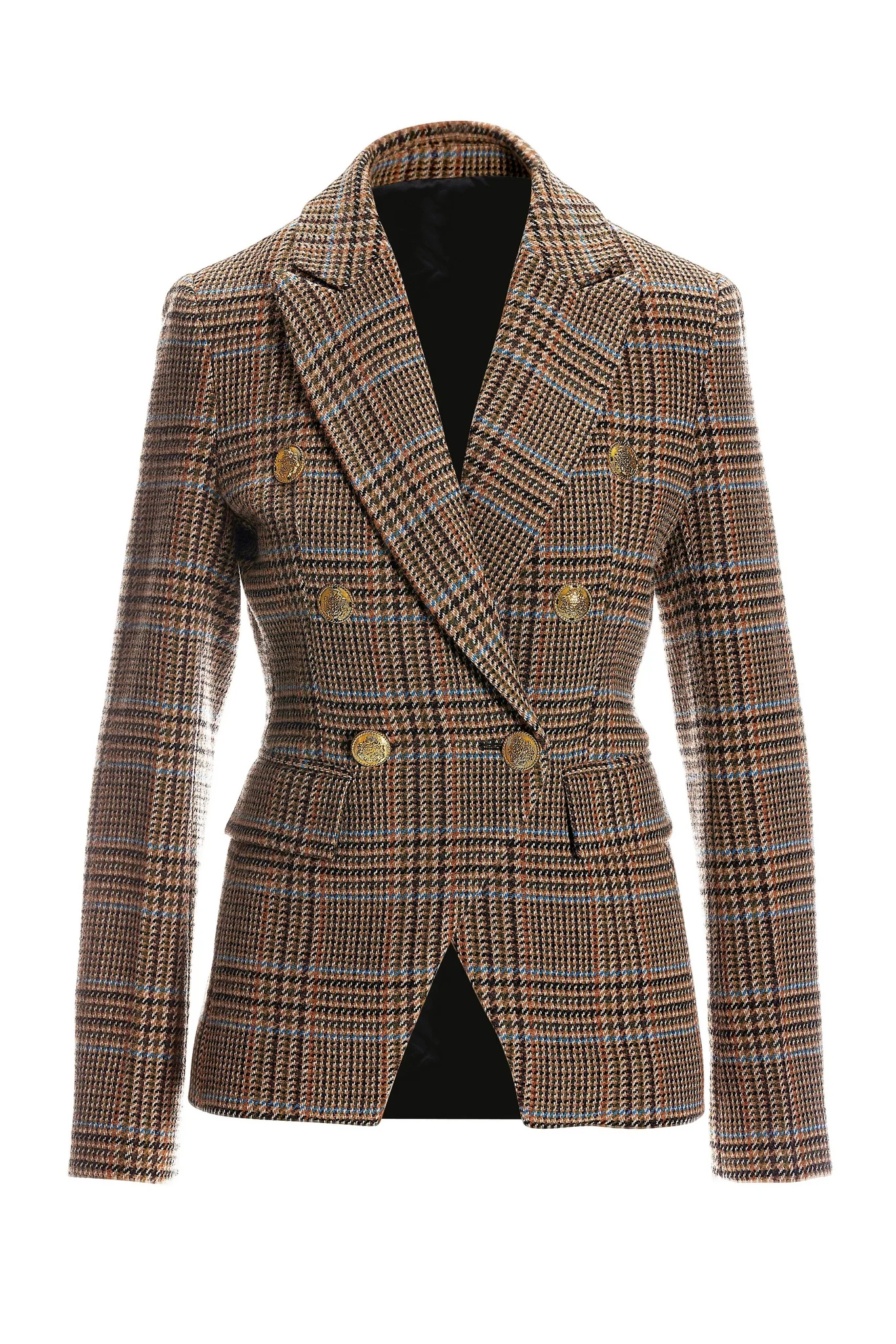 Plaid Modern Double Breasted Blazer Brown Multi - Mycitystee