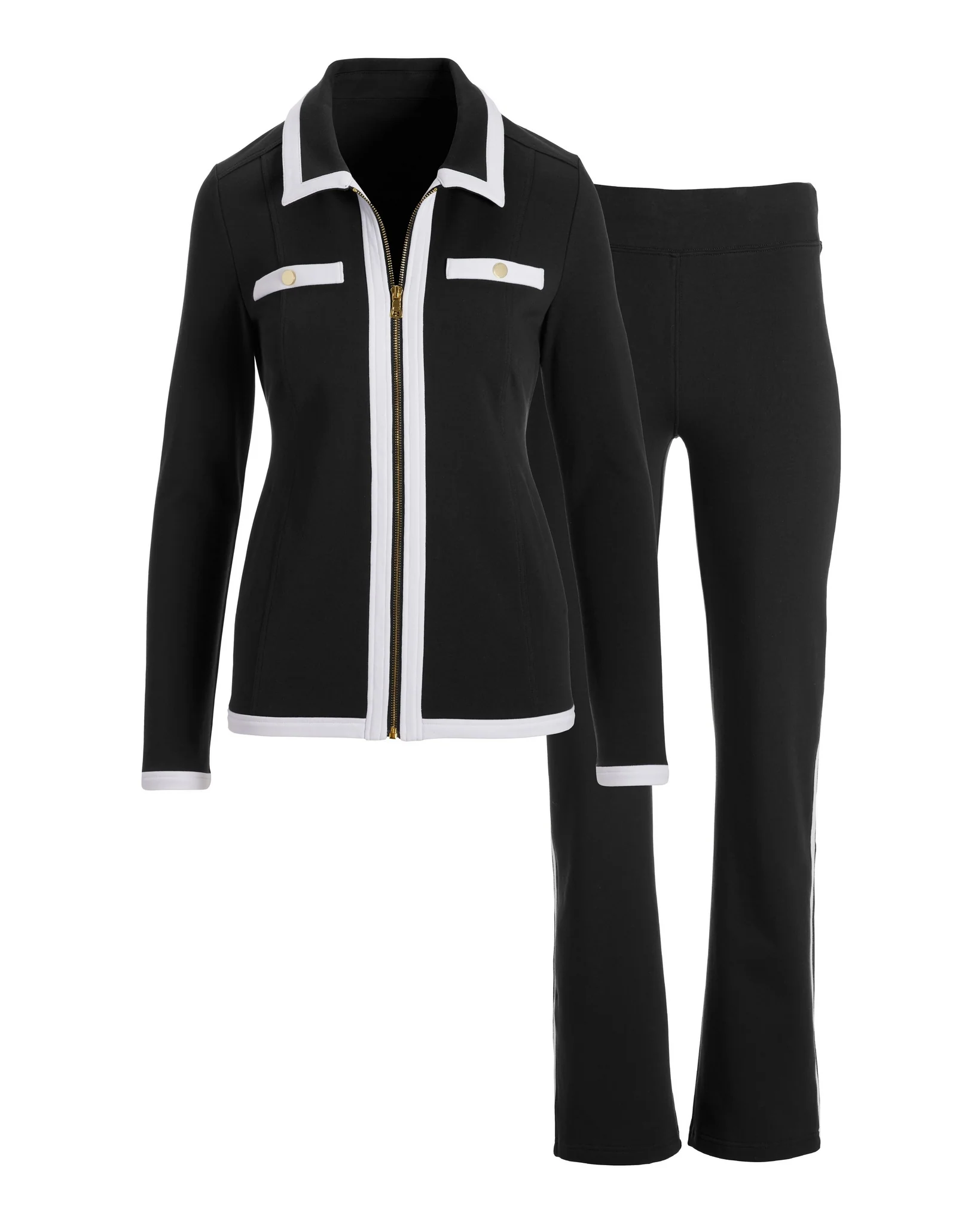 Collared Color Block Zip Sport Set Black/White - Mycitystee