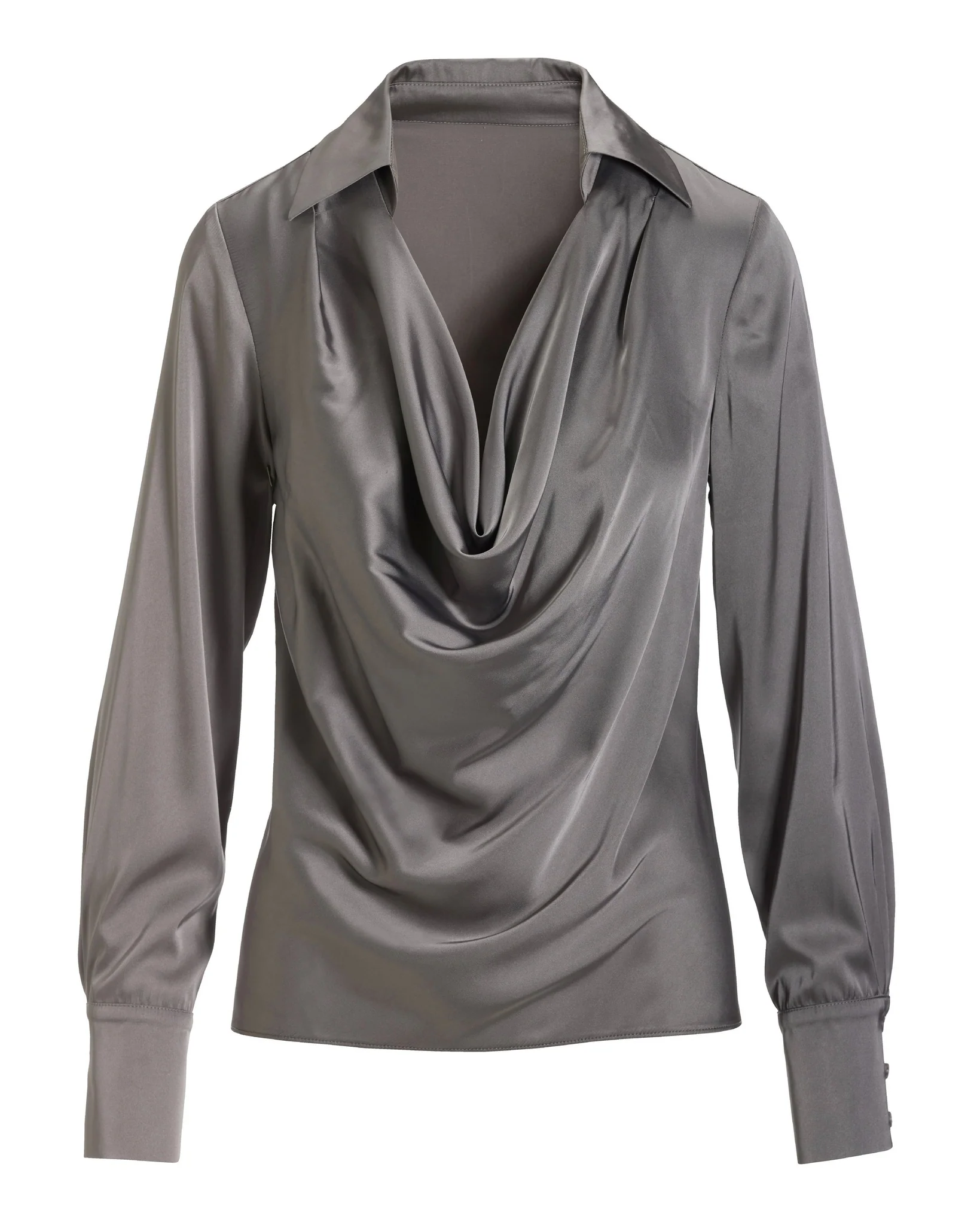 Veronica Collared Cowl Neck Charmeuse Blouse Ash - Mycitystee
