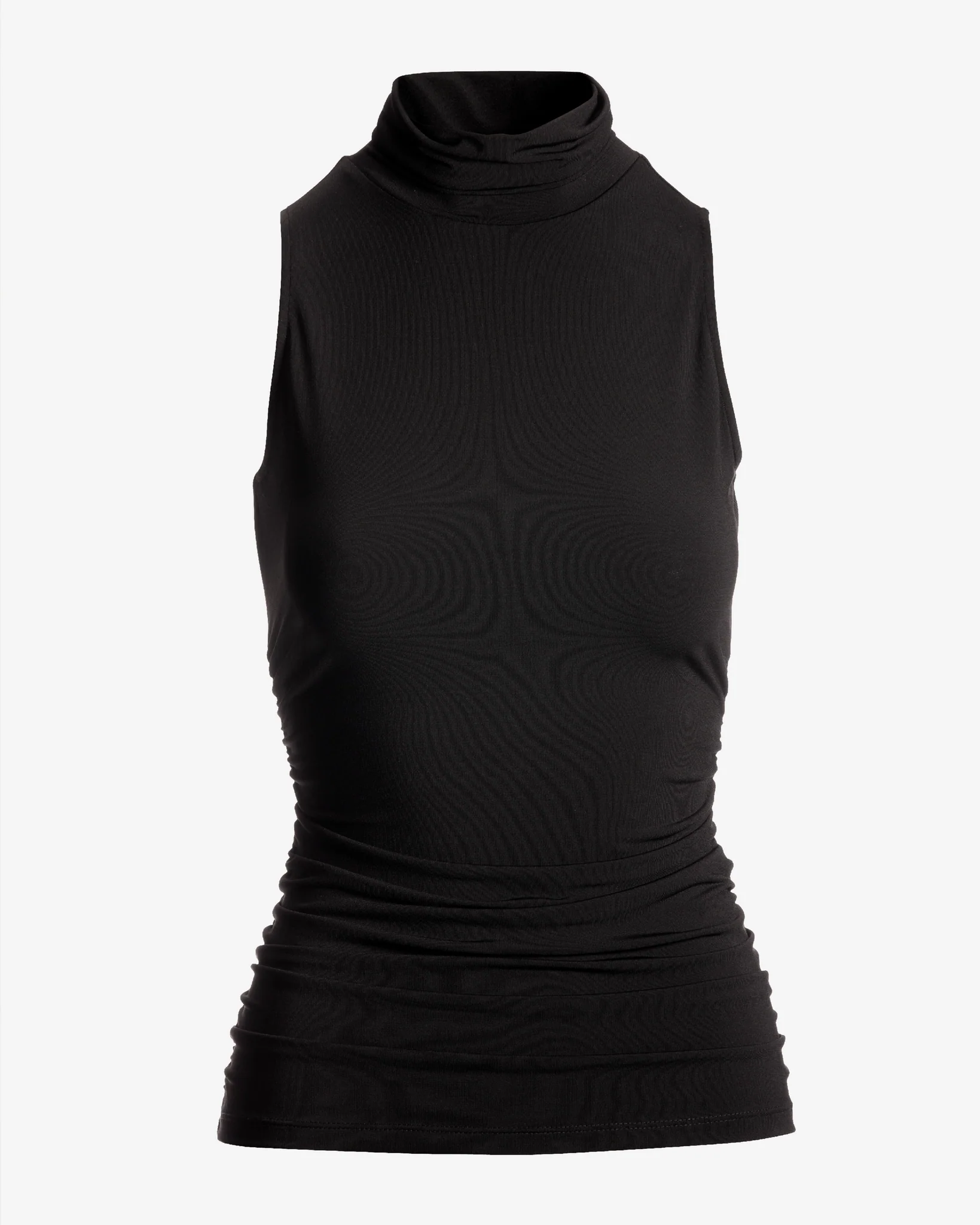 So Chic Sleeveless Ruched Turtleneck Knit Top Proper Black - Mycitystee