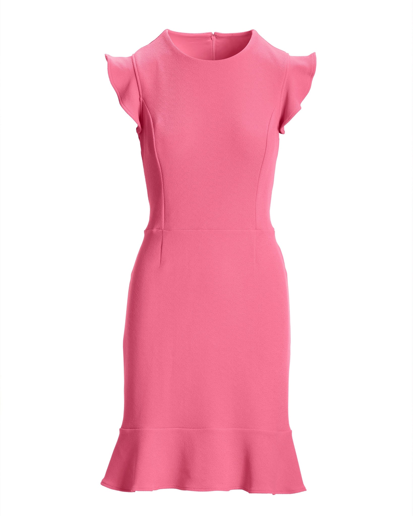 Ruffle Detail Shaped Sheath Dress Aurora Pink - Mycitystee