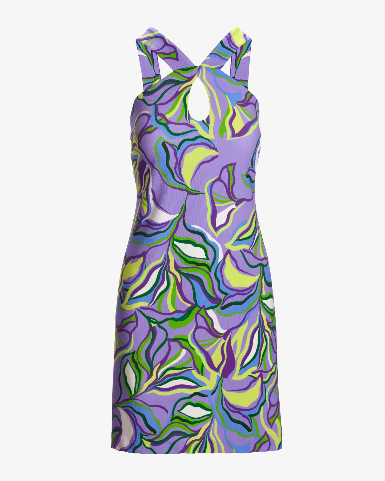 Beyond Travel Abstract Fleurs Keyhole Dress Purple - Mycitystee