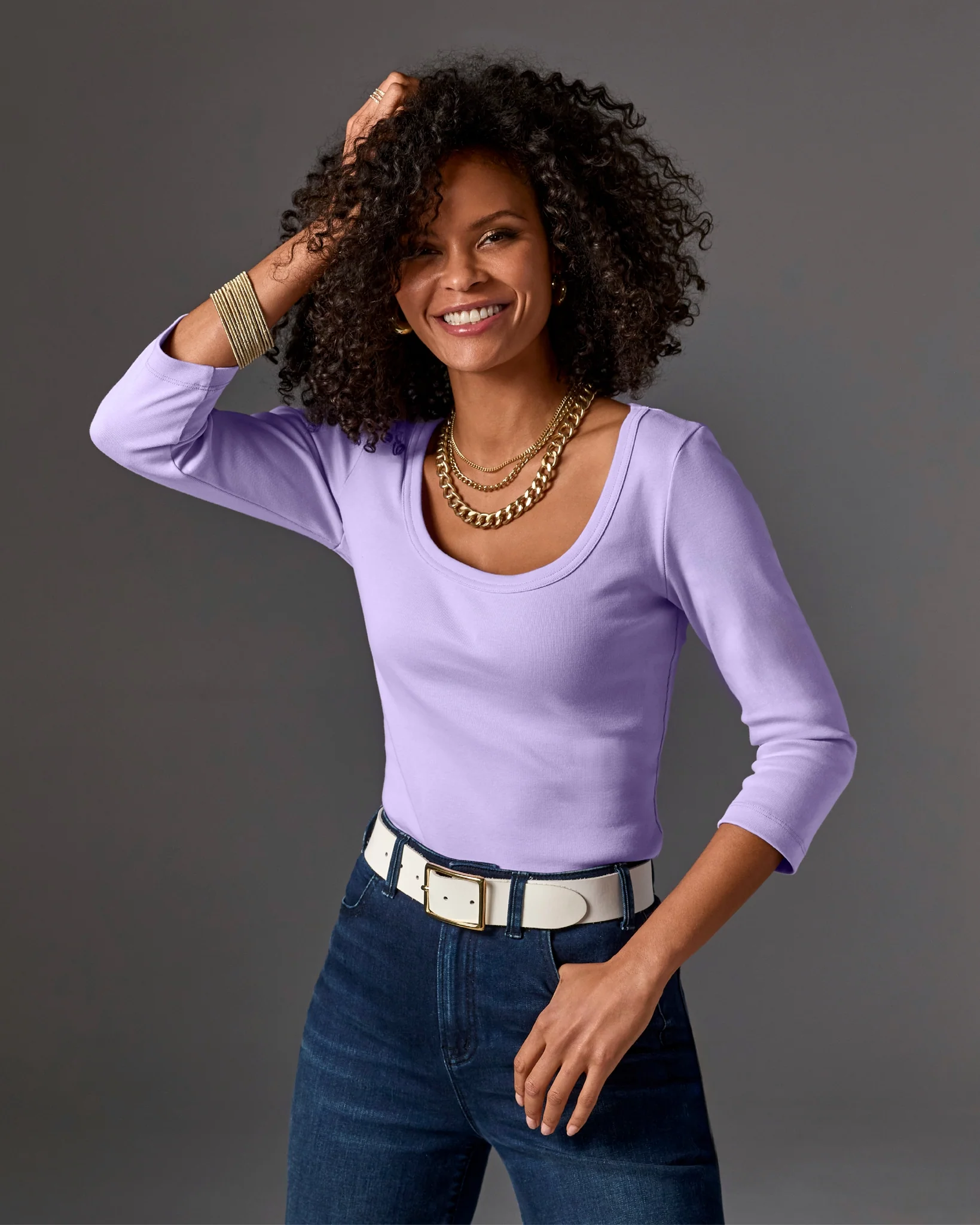 Cotton Scoop Neck Three Quarter Sleeve Top Lavendula - Mycitystee