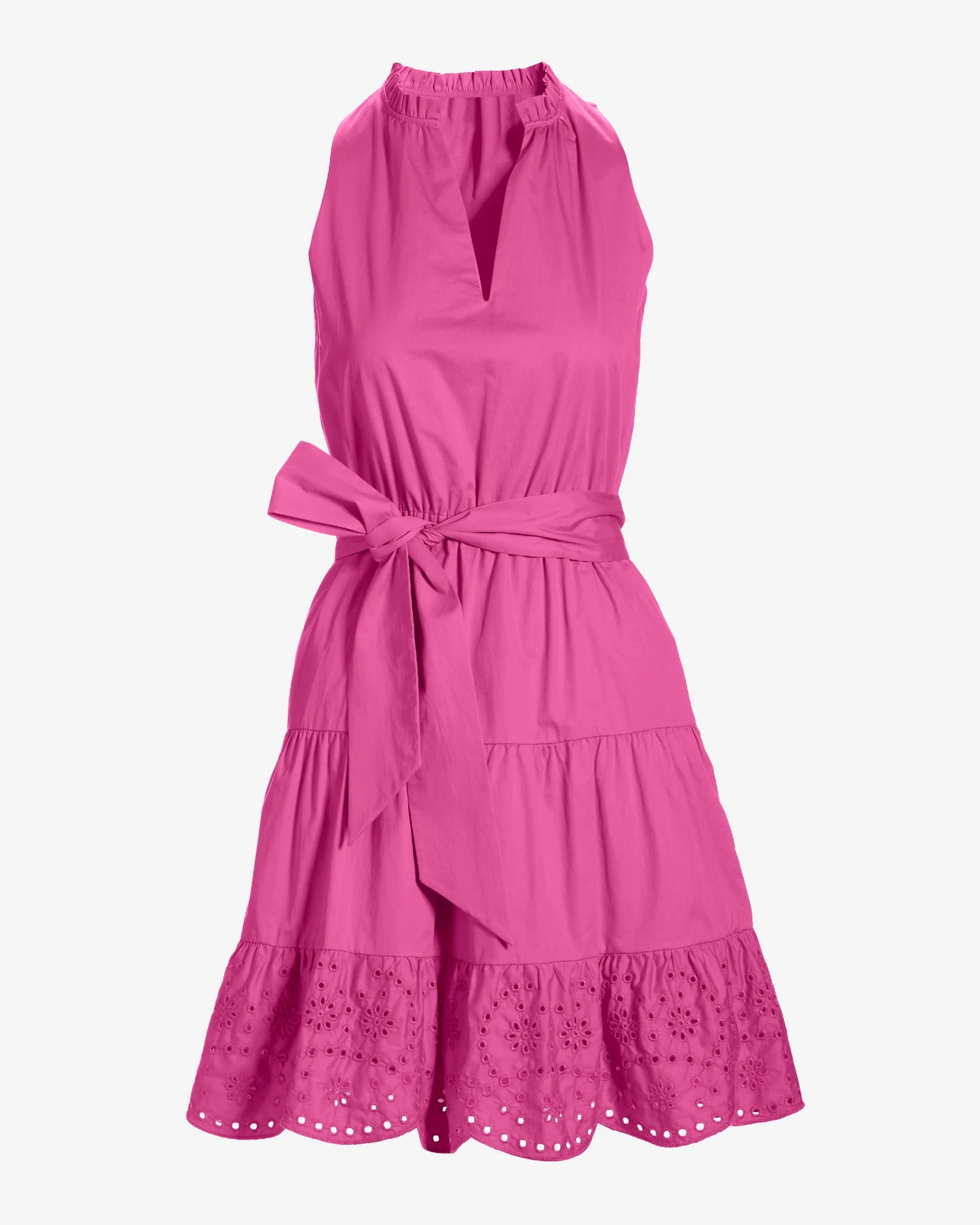 Tie Waist Tiered Fit and Flare Poplin Dress Shocking Pink - Mycitystee