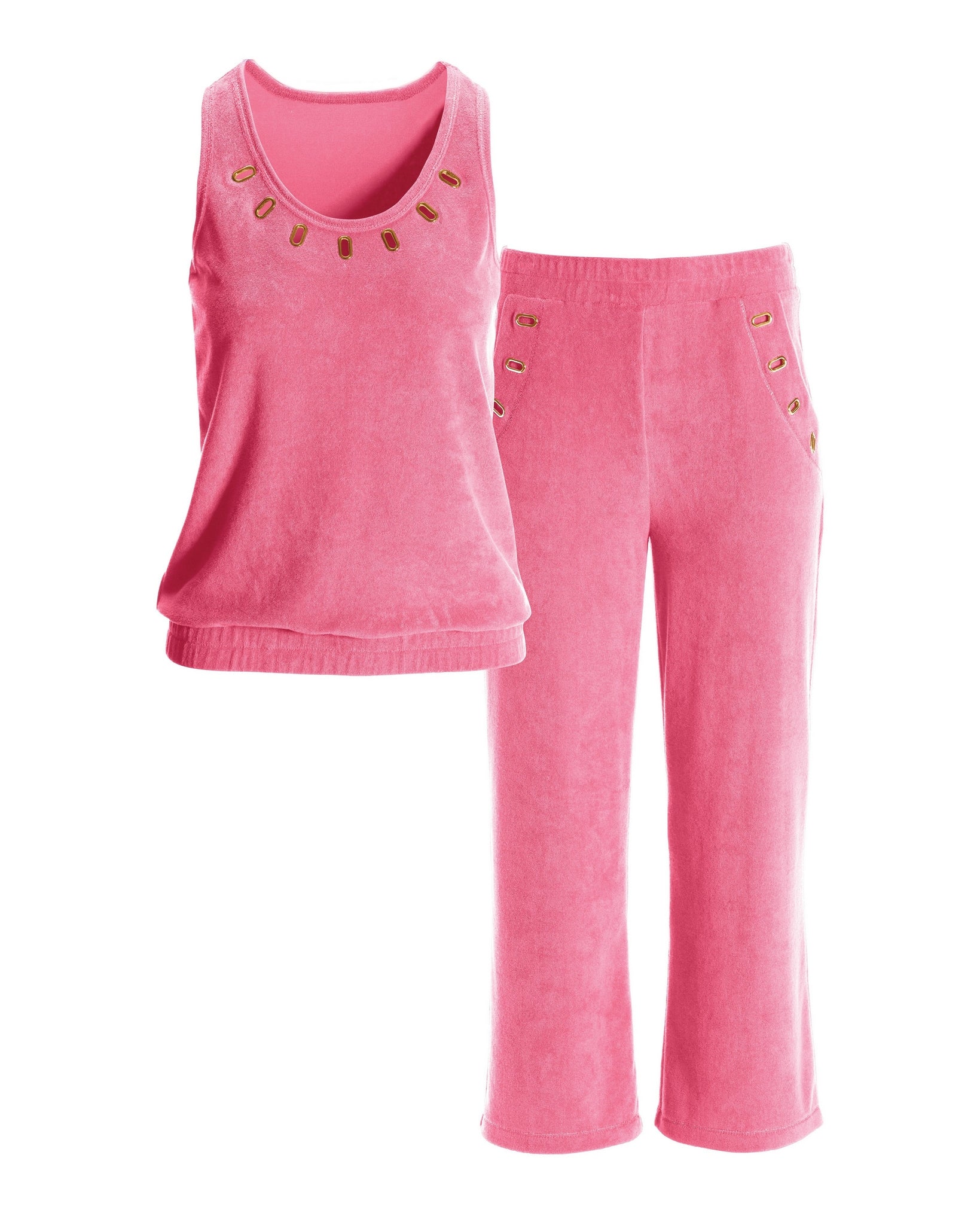 Grommet Blouson Crop Loop Terry Cloth Set Sachet Pink - Mycitystee