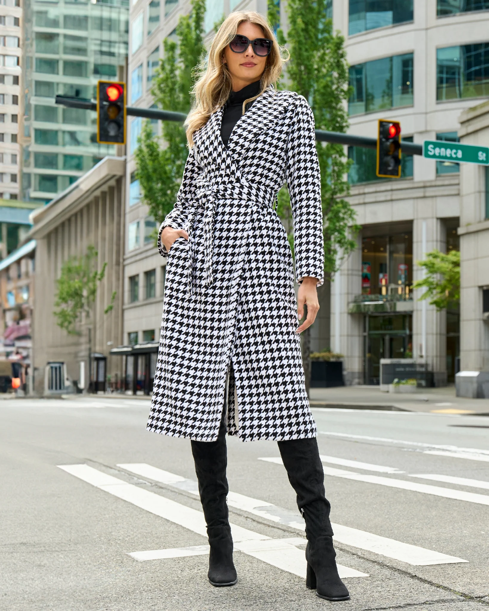Houndstooth Shawl Collar Coat Black/White - Mycitystee