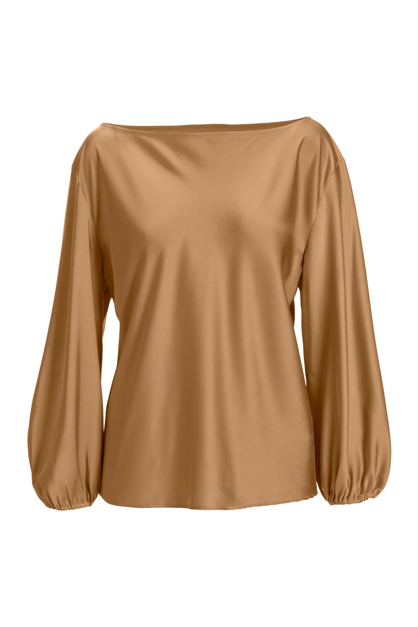 Abby Boat Neck Long Sleeve Charmeuse Blouse Champagne - Mycitystee
